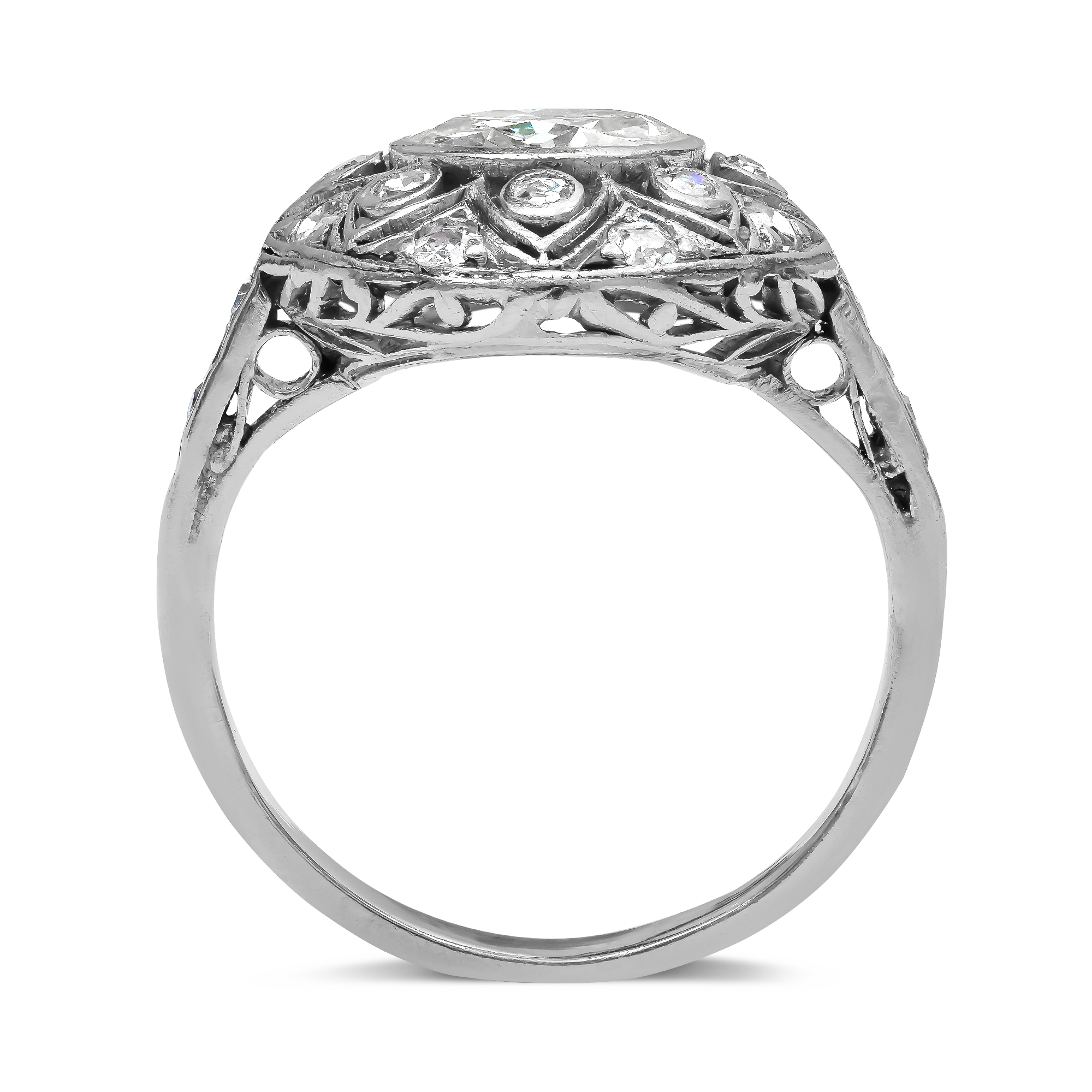 Edwardian Diamond Cluster Ring Old Cut, Rubover Set_3