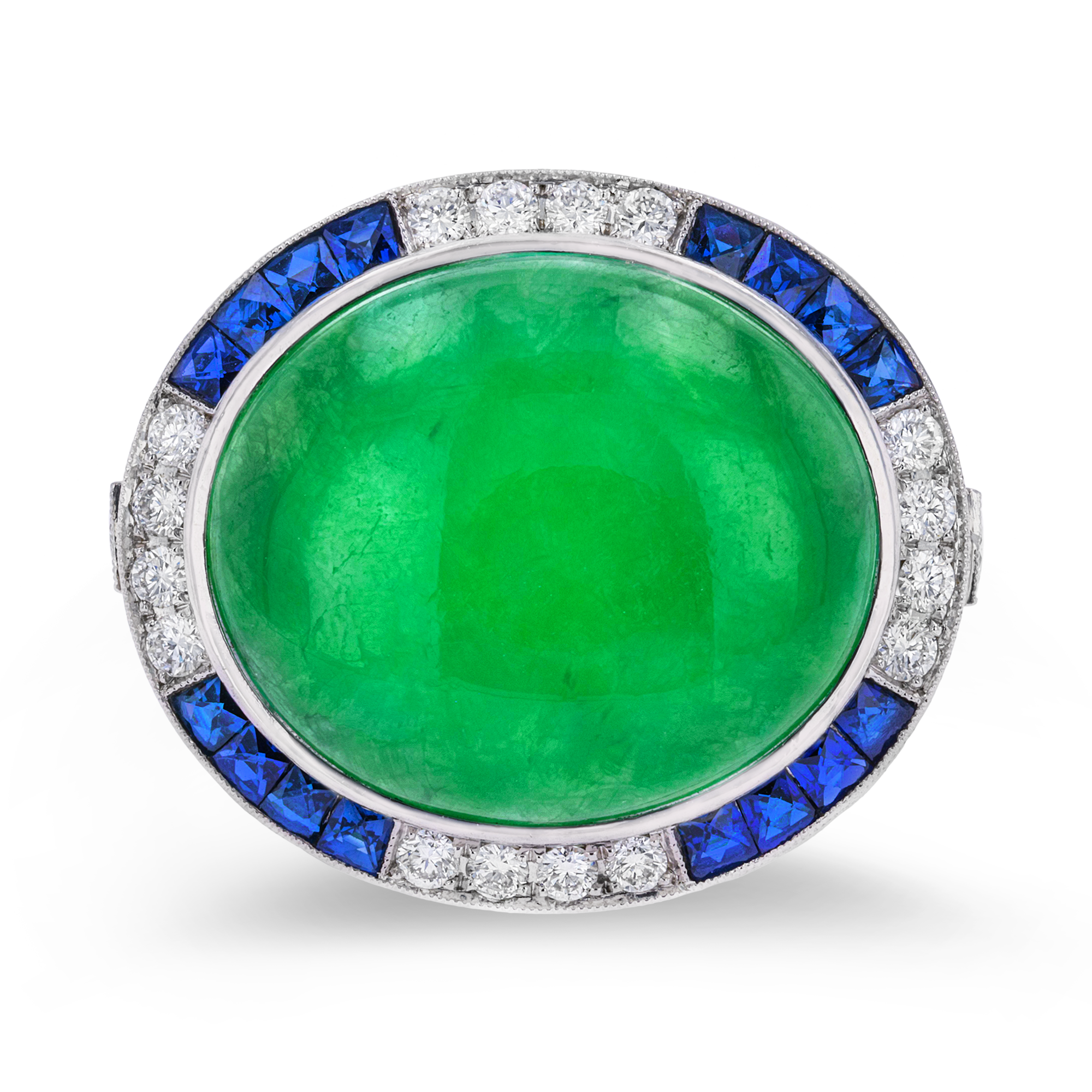 Cabochon Jadeite Ring Cluster Ring with Diamond Shoulders_2