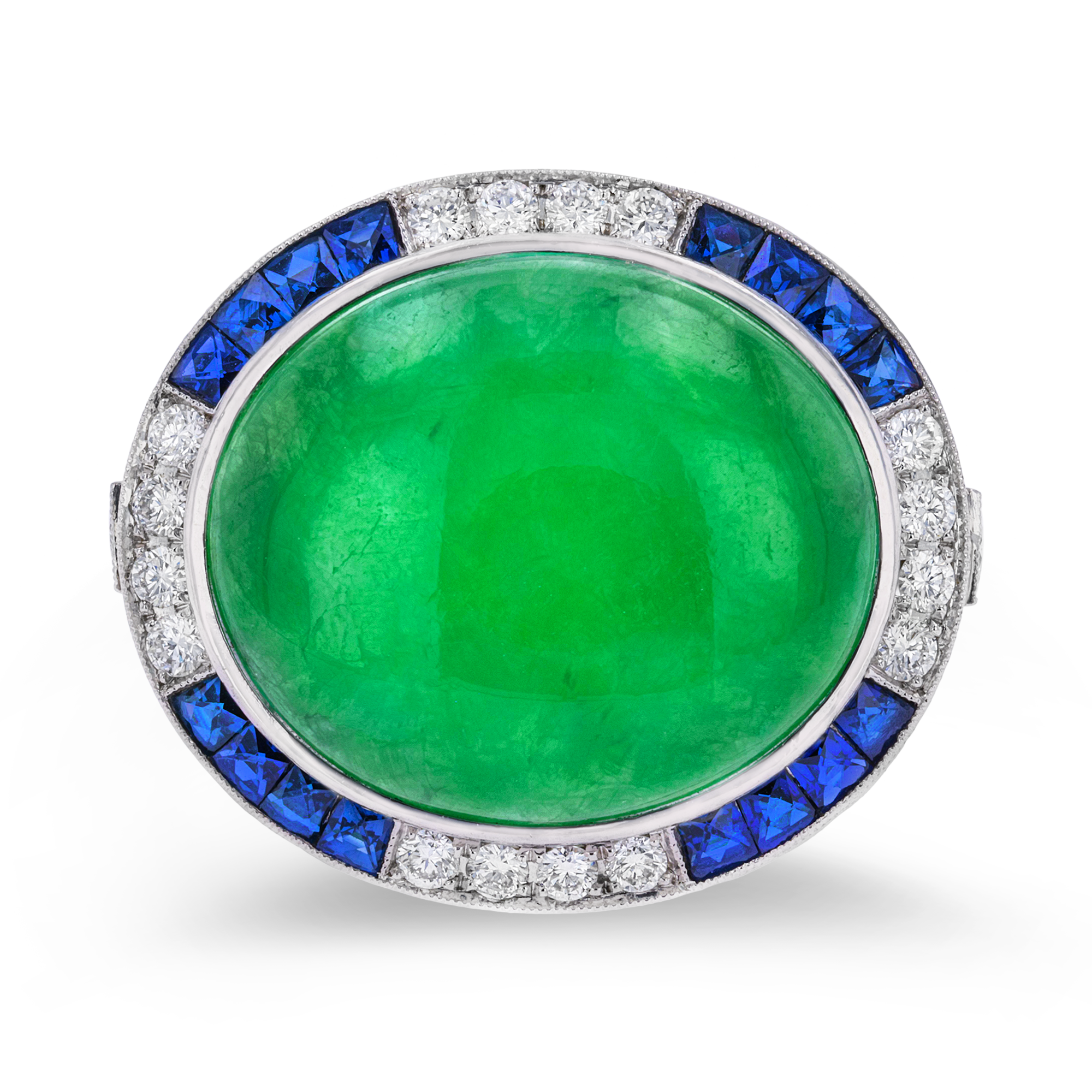 Cabochon Jadeite Ring Cluster Ring with Diamond Shoulders_2