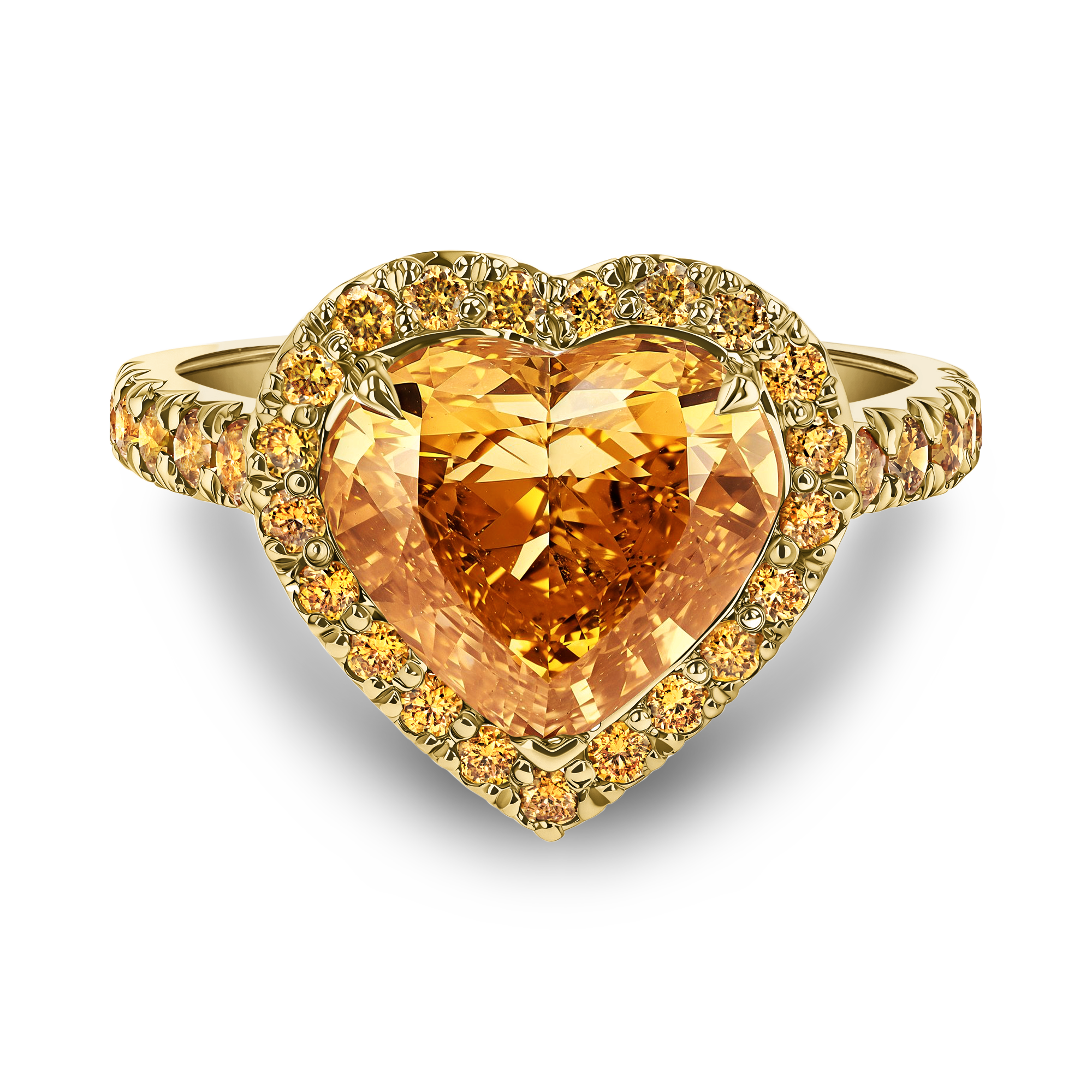 Masterpiece Celestial Setting Fancy yellow Orange Diamond Ring Heart-shaped cut, Three Claw Set_2