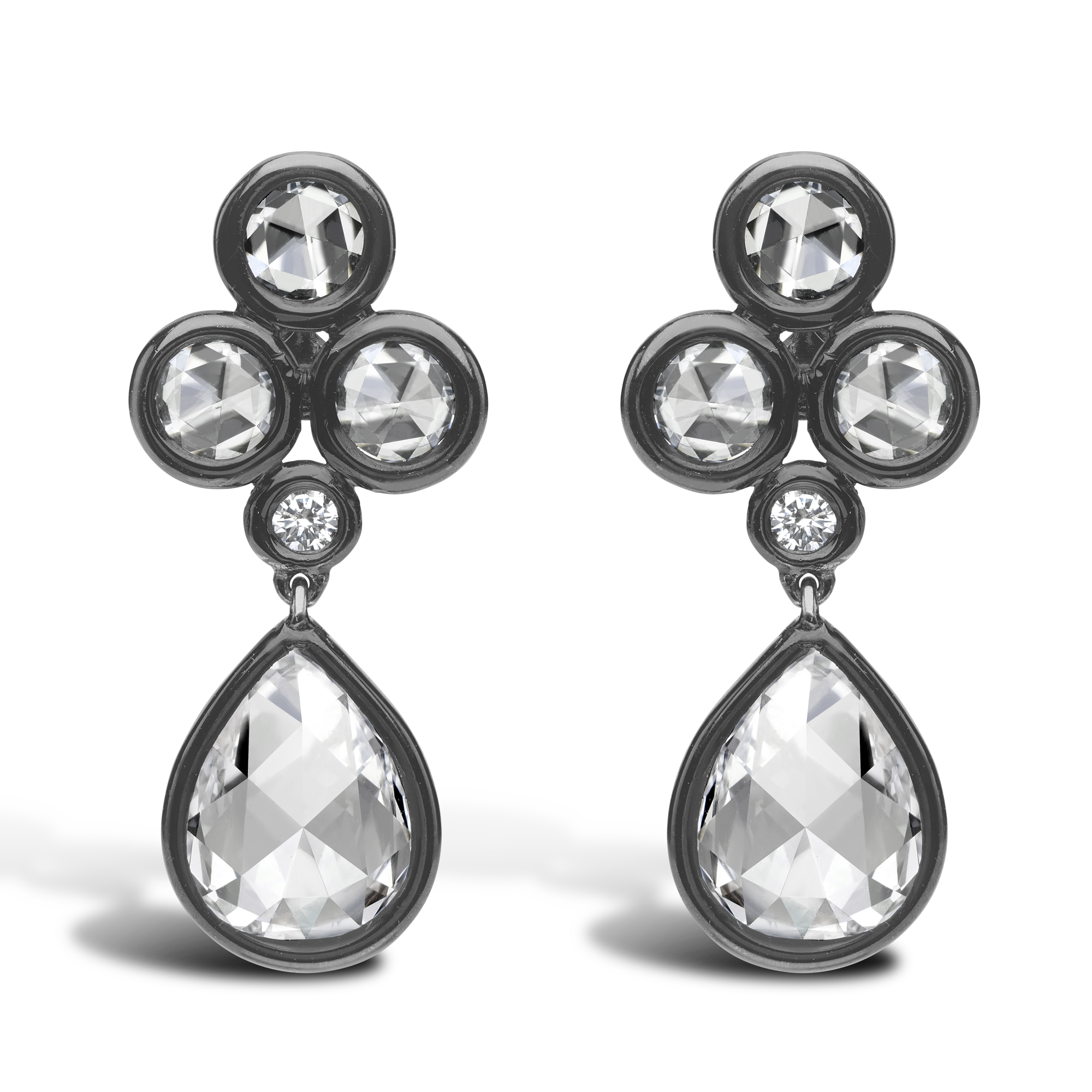 Pear Cut Diamond Earrings Drop Earrings with Rose Cut Diamonds_1