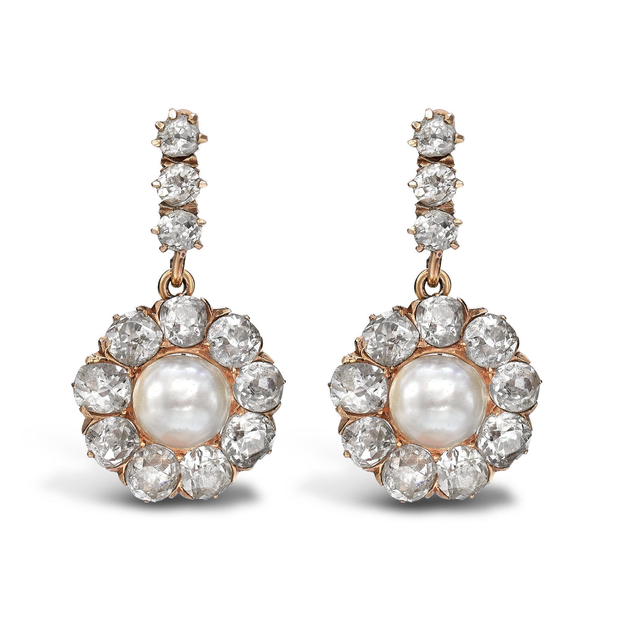 Victorian Natural Pearl Earrings Natural Pearl Earrings, with Diamond Surrounds_1