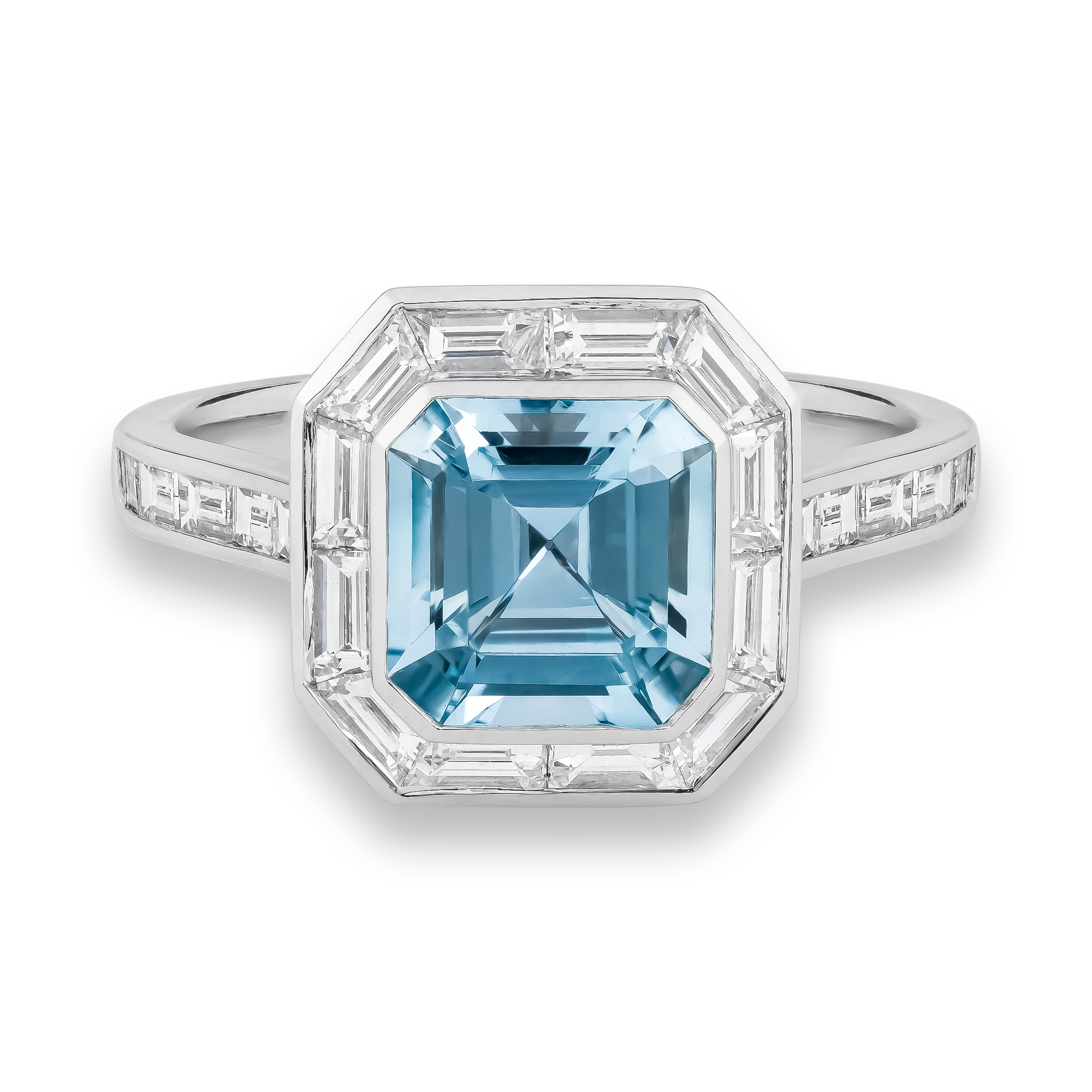 Asscher Cut 1.90ct Aquamarine and Diamond Ring Asscher & Baguette Cut, Rubover Set_2