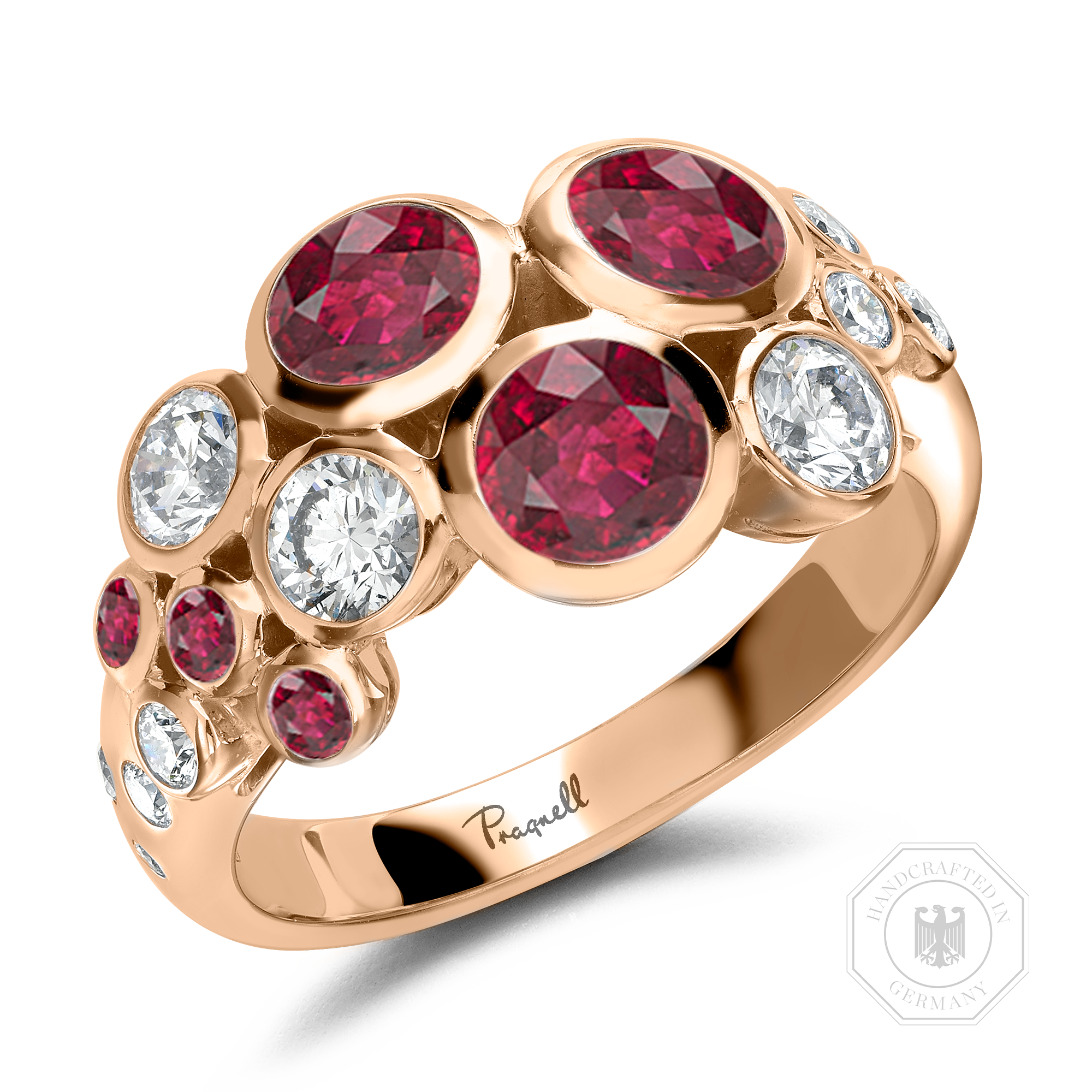 Bubbles Ruby and Diamond Dress Ring Brilliant Cut, Rubover Set_1