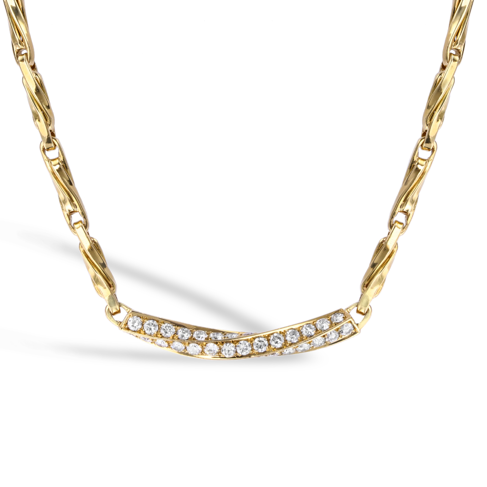 1980s Bvlgari Fancy Twisted Link Diamond Necklace Round Brilliant Cut, Grain Set_2