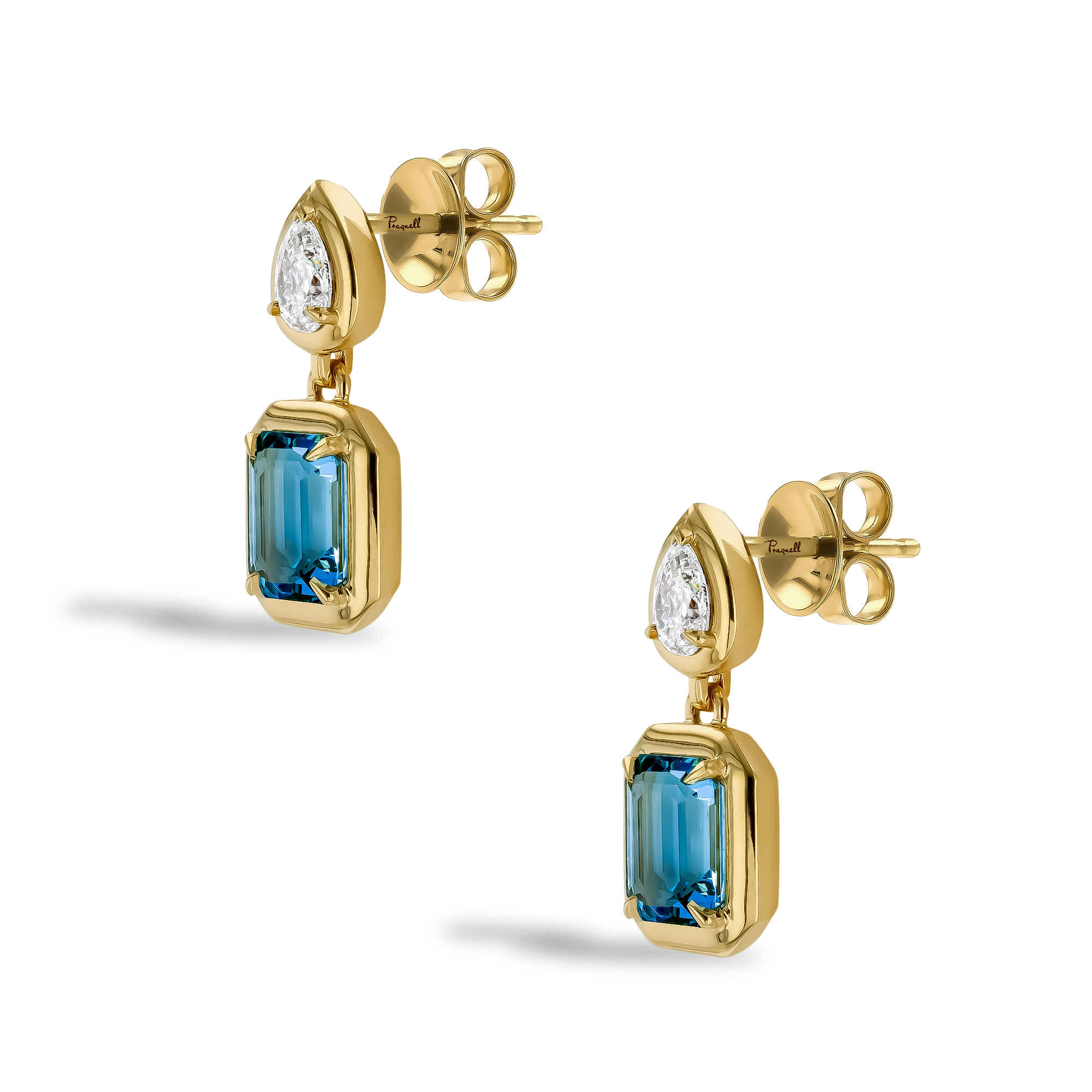Skimming Stone 3.55ct Lukusuzi Aquamarine and Diamond Drop Earrings Emerald & Pear Cut, Claw Set_2