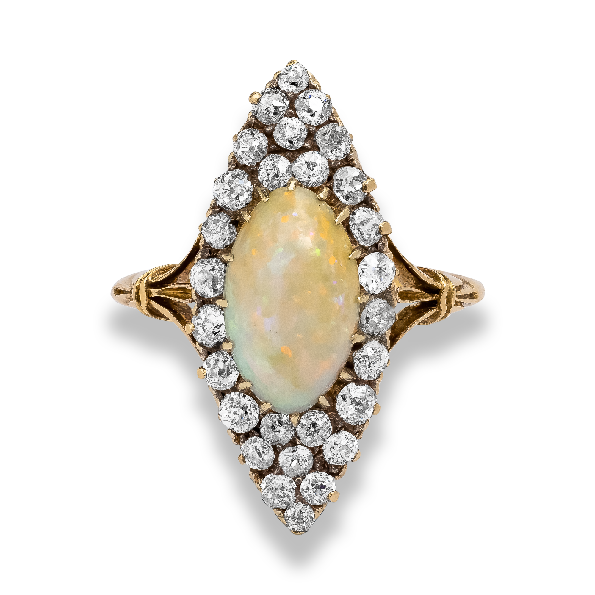 Edwardian Cabochon Cut Opal and Diamond Dress Ring Cabochon Cut, Claw Set_2