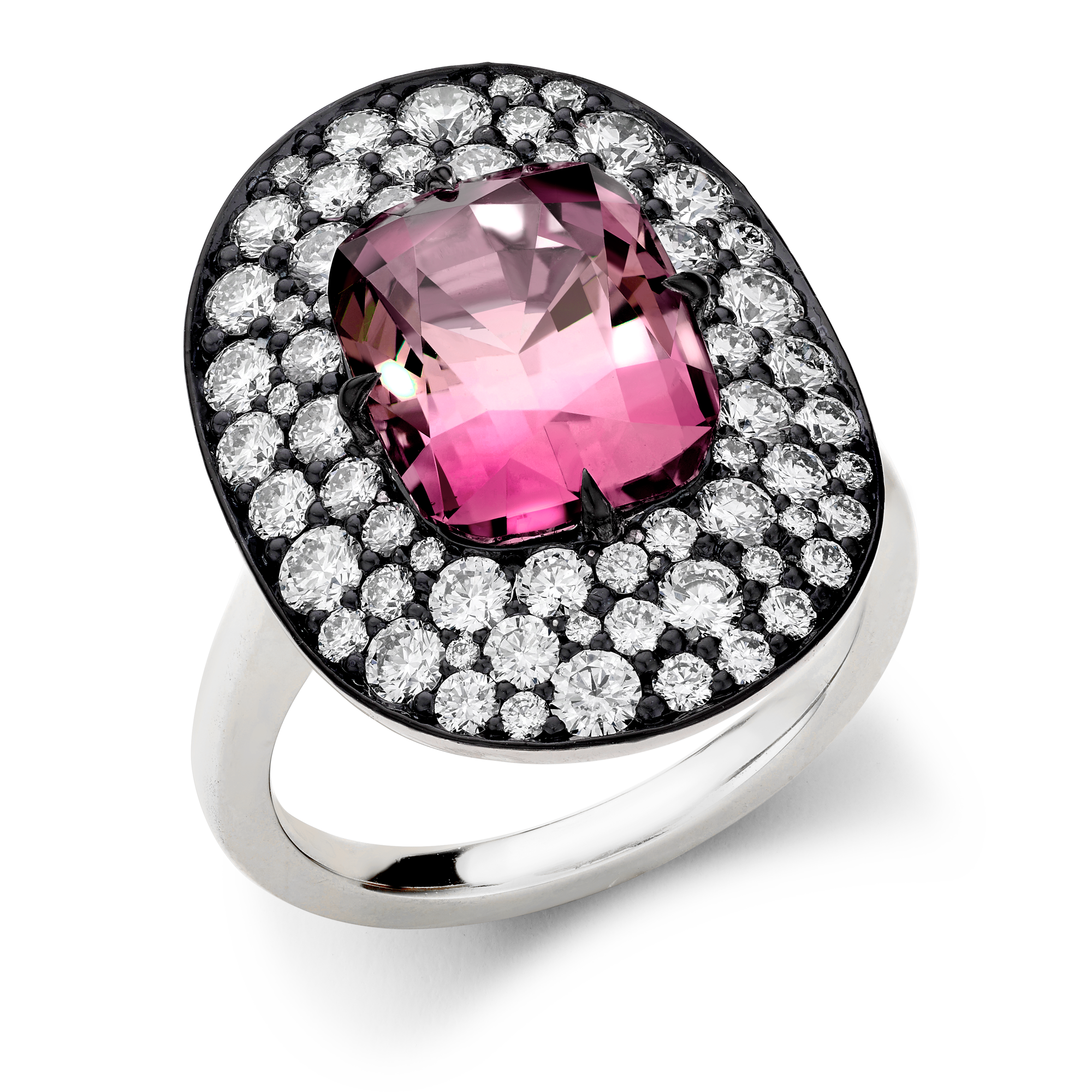 Snowstorm Pink Tourmaline & Diamond Ring Cushion & Brilliant Cut, Claw Set_1