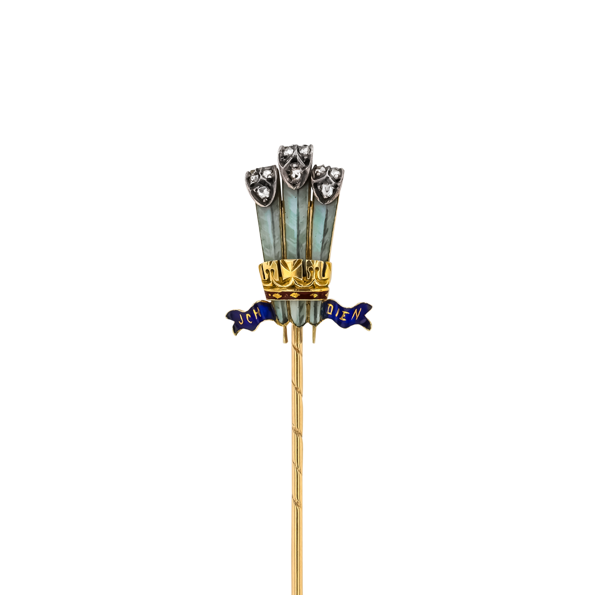 Prince of Wales Heraldic Badge Stick Pin Rose Cut, Claw Set_2