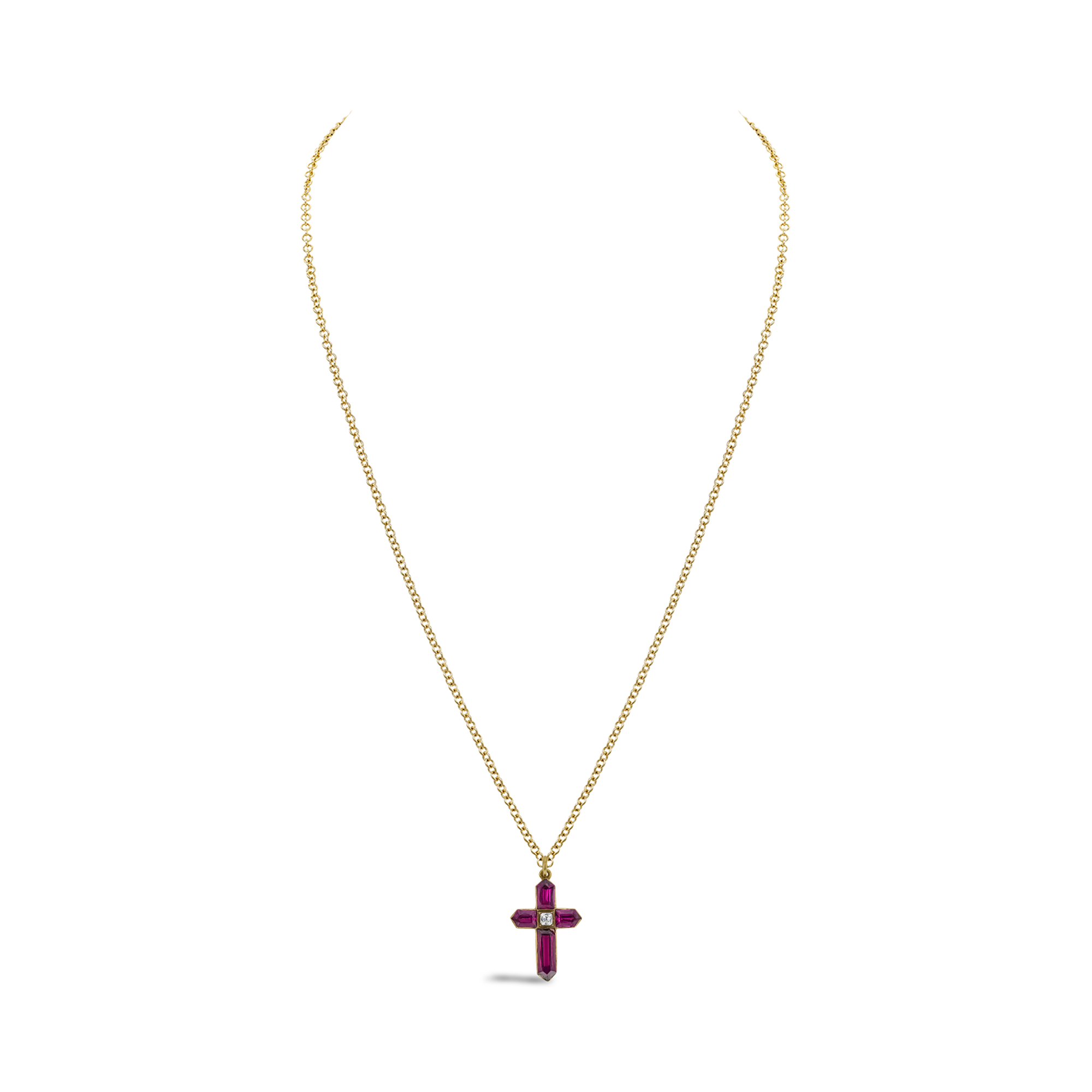 Victorian Bullet Cut Garnet and Diamond Cross Pendant Bullet Cut, Rubover Set_3