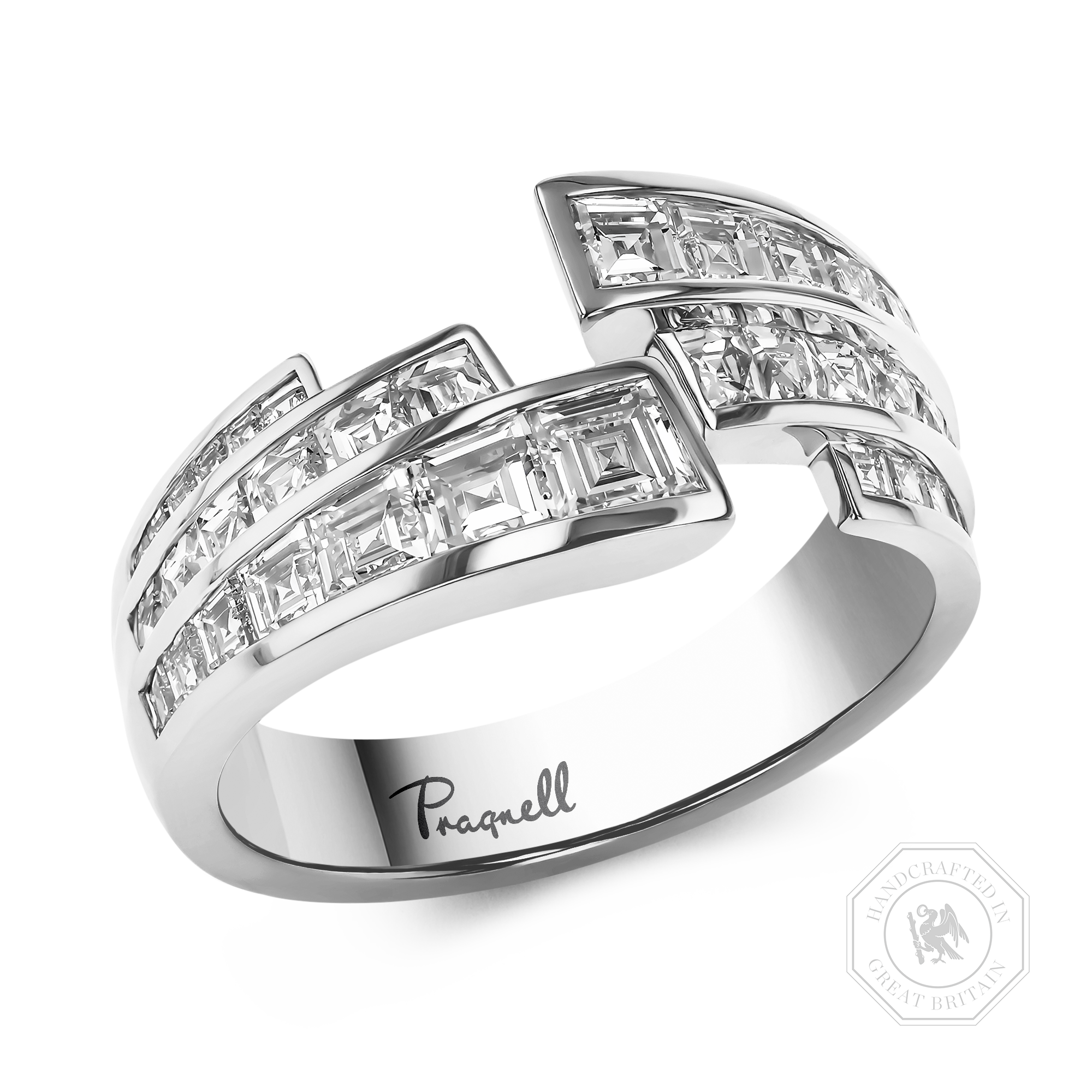 Manhattan 1.71ct Diamond Three Row Cross Over Ring Carre Cut, Channel Set_1