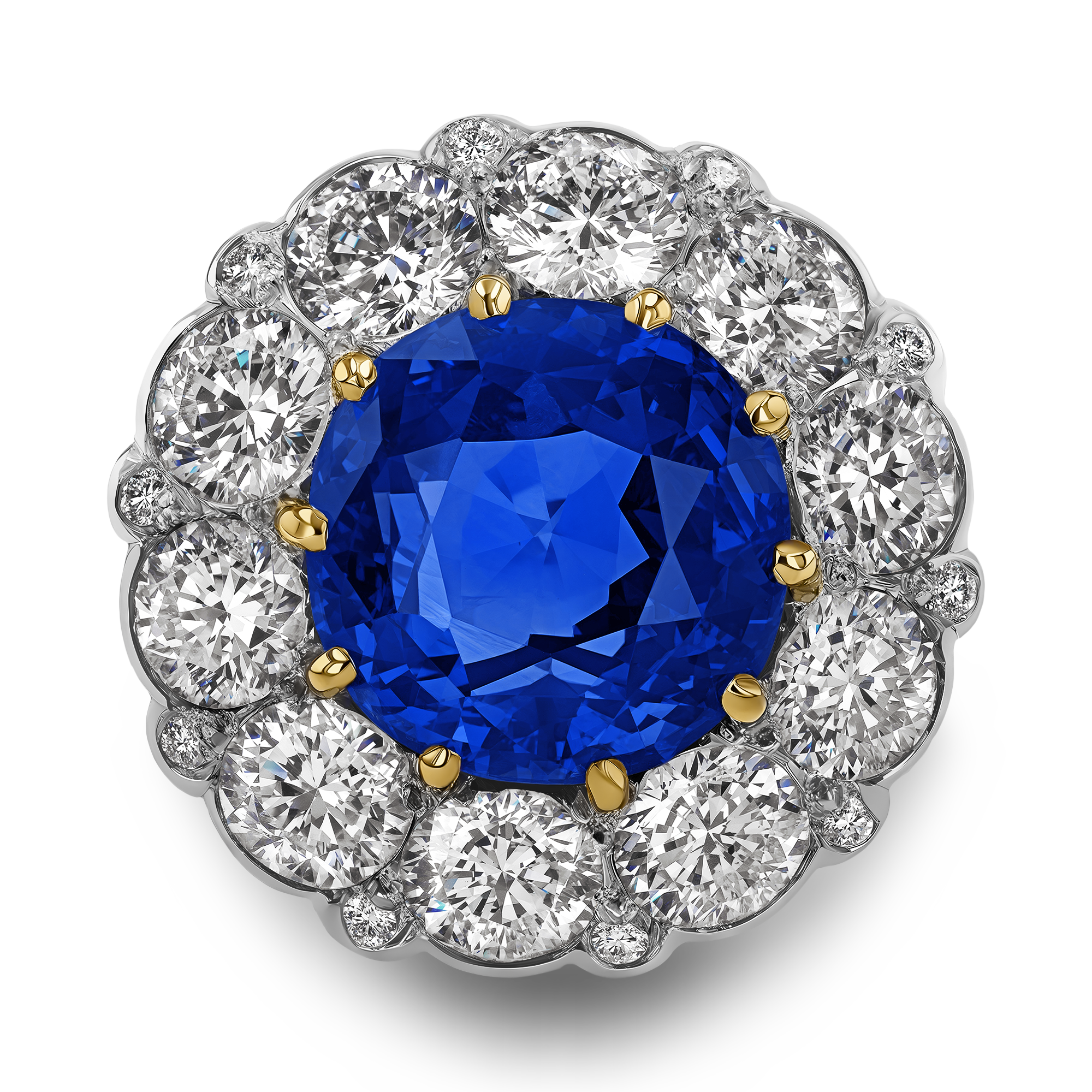 Victorian Inspired Sri Lankan Sapphire & Diamond Ring Square Cushion & Brilliant Cut, Claw Set_2