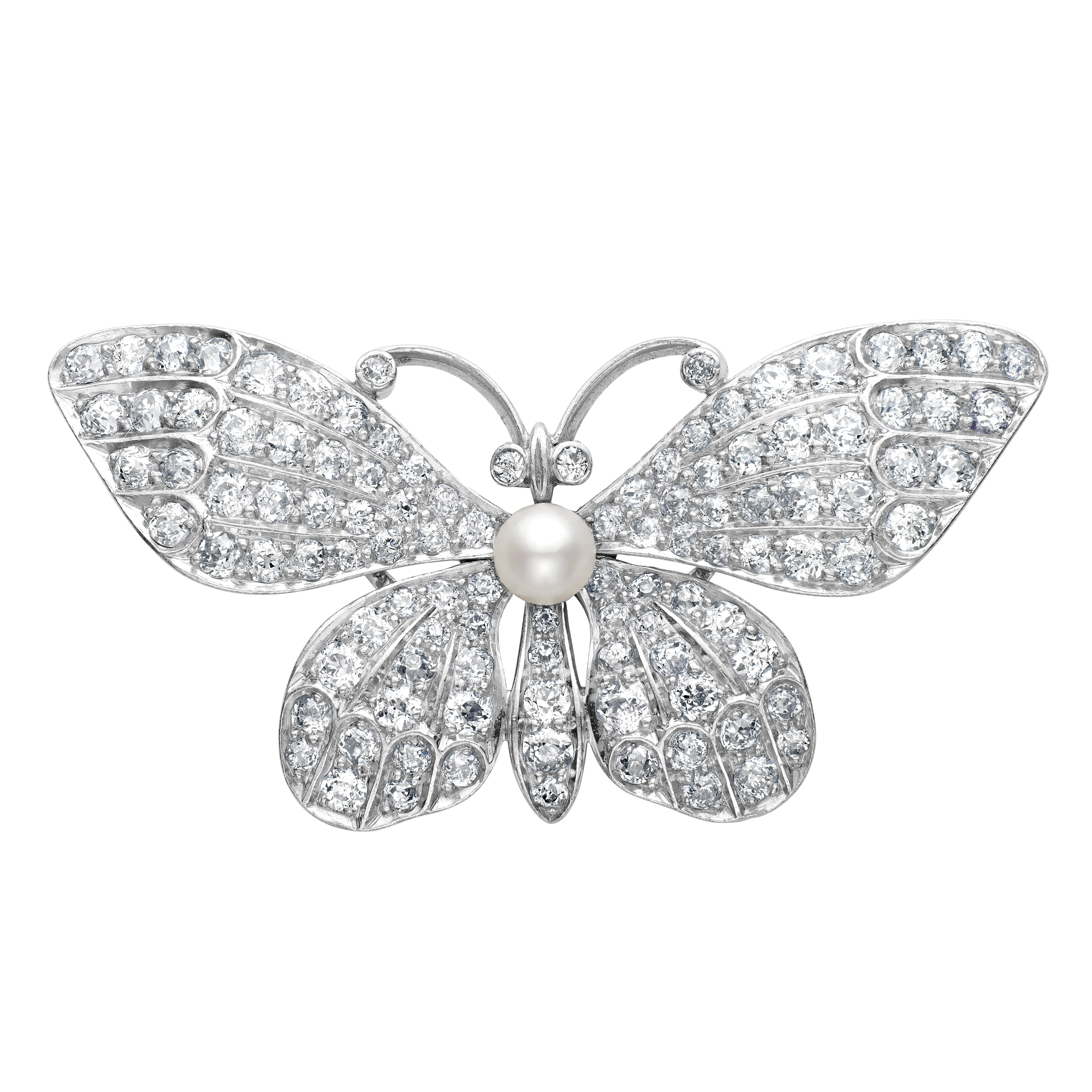 Edwardian Diamond and Pearl Butterfly Brooch _1