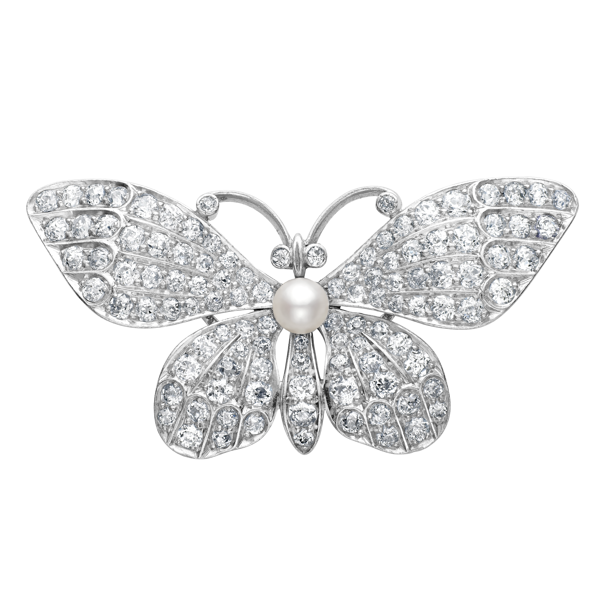 Edwardian Diamond and Pearl Butterfly Brooch _1