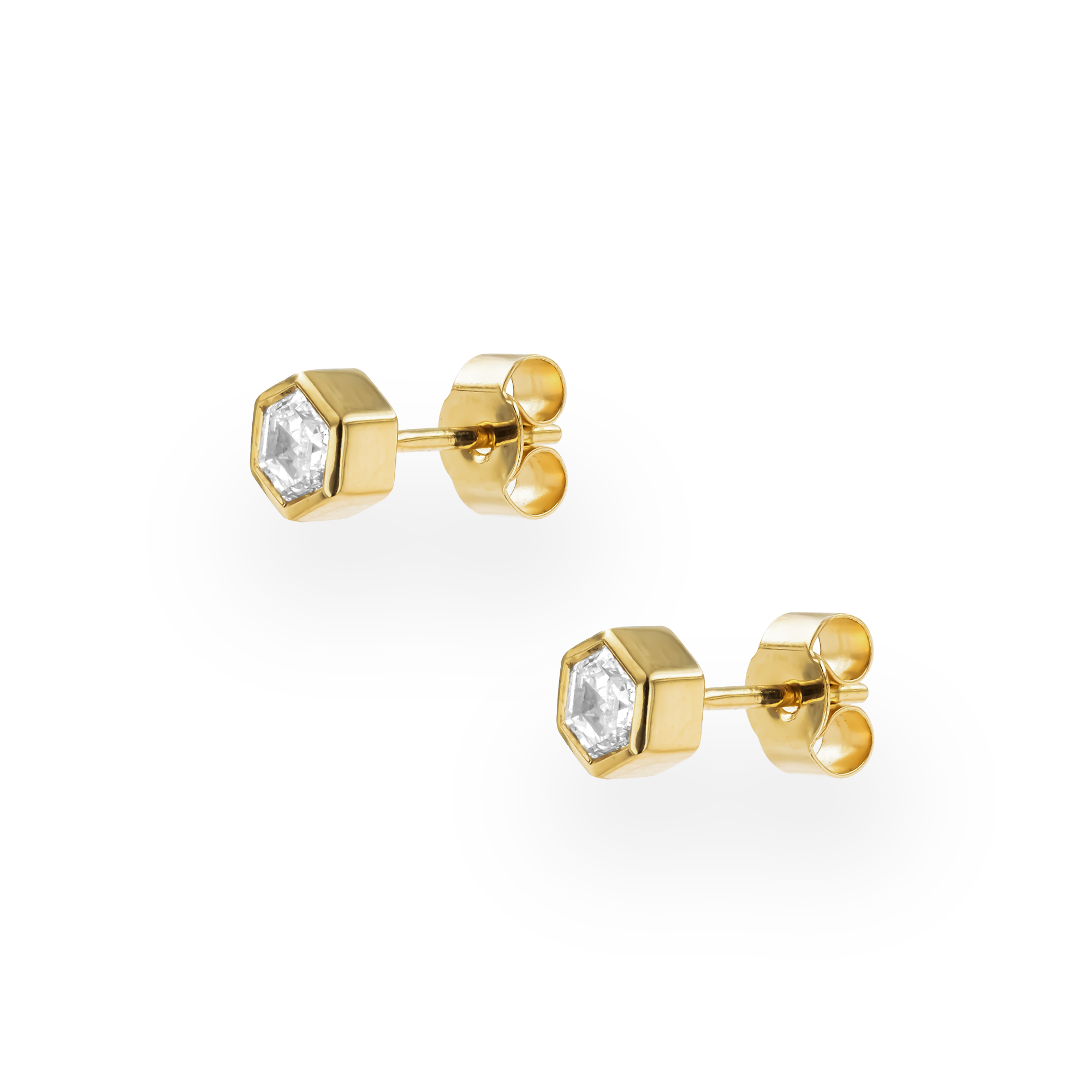 Honeycomb Diamond Solitaire Earrings Hexagonal Cut, Rubover Set_2