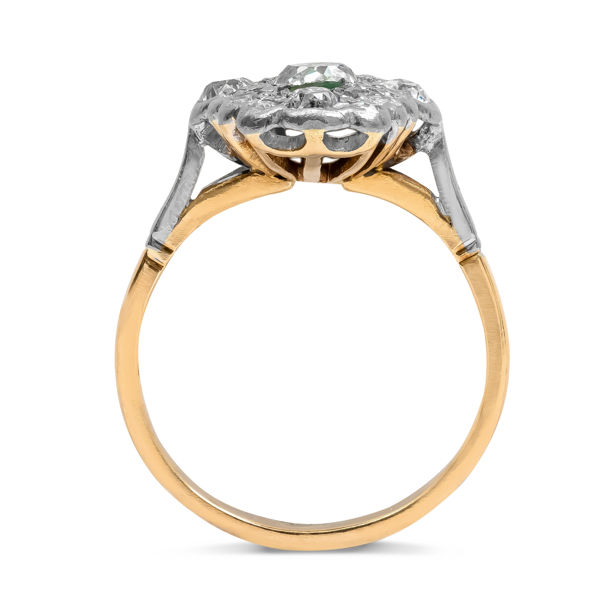 Edwardian Old Cut Emerald and Diamond Dress Ring Old Mine Cut, Claw Set_3