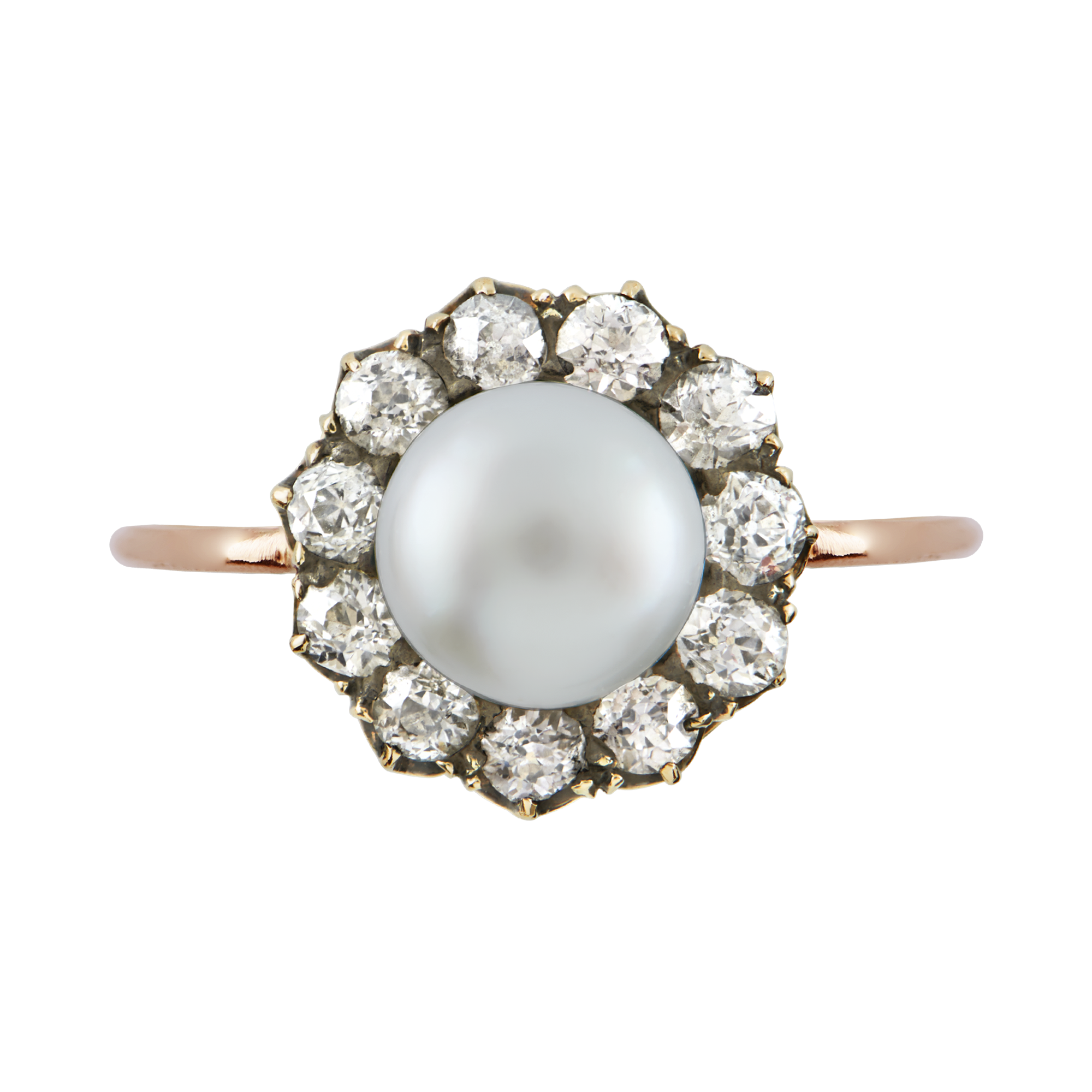 Victorian Natural Pearl Ring Natural Pearl Cluster Ring, with Diamond Surround_2