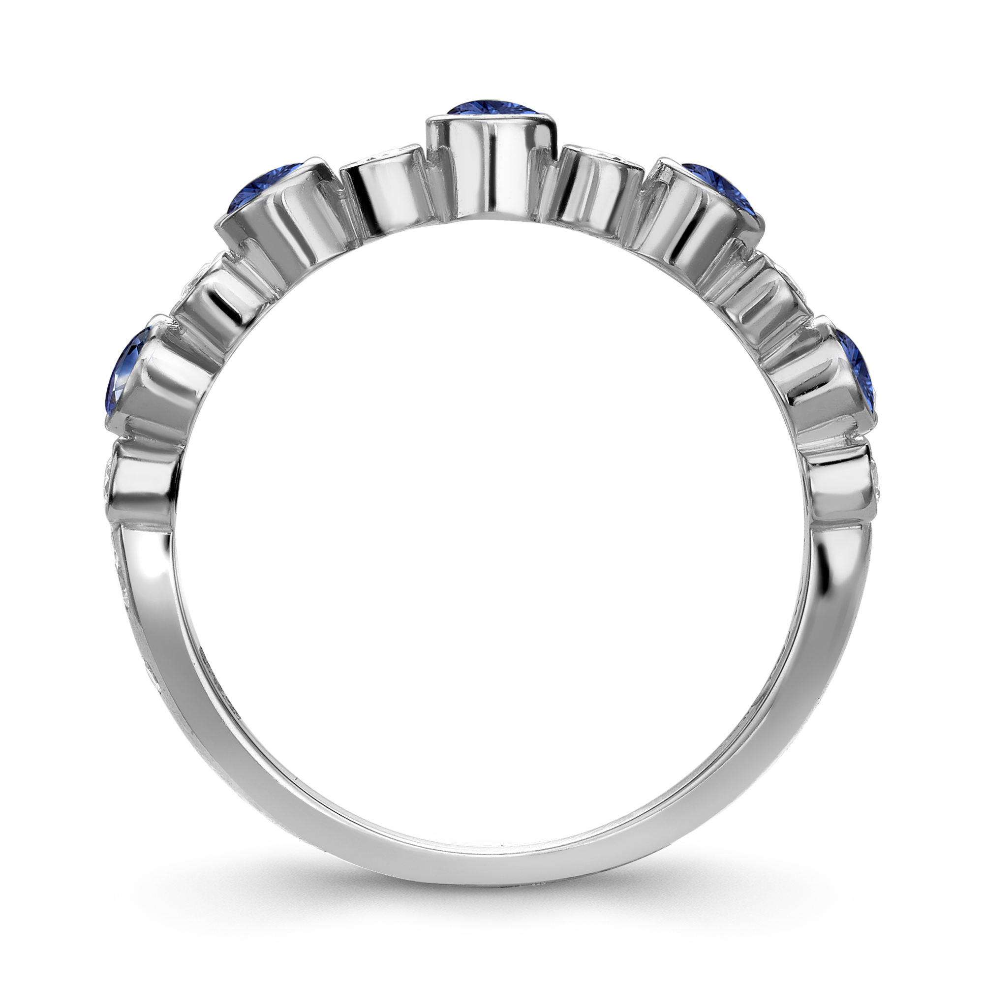 Bubbles Blue Sapphire and Diamond Half-Eternity Ring Brilliant Cut, Rubover Set_3