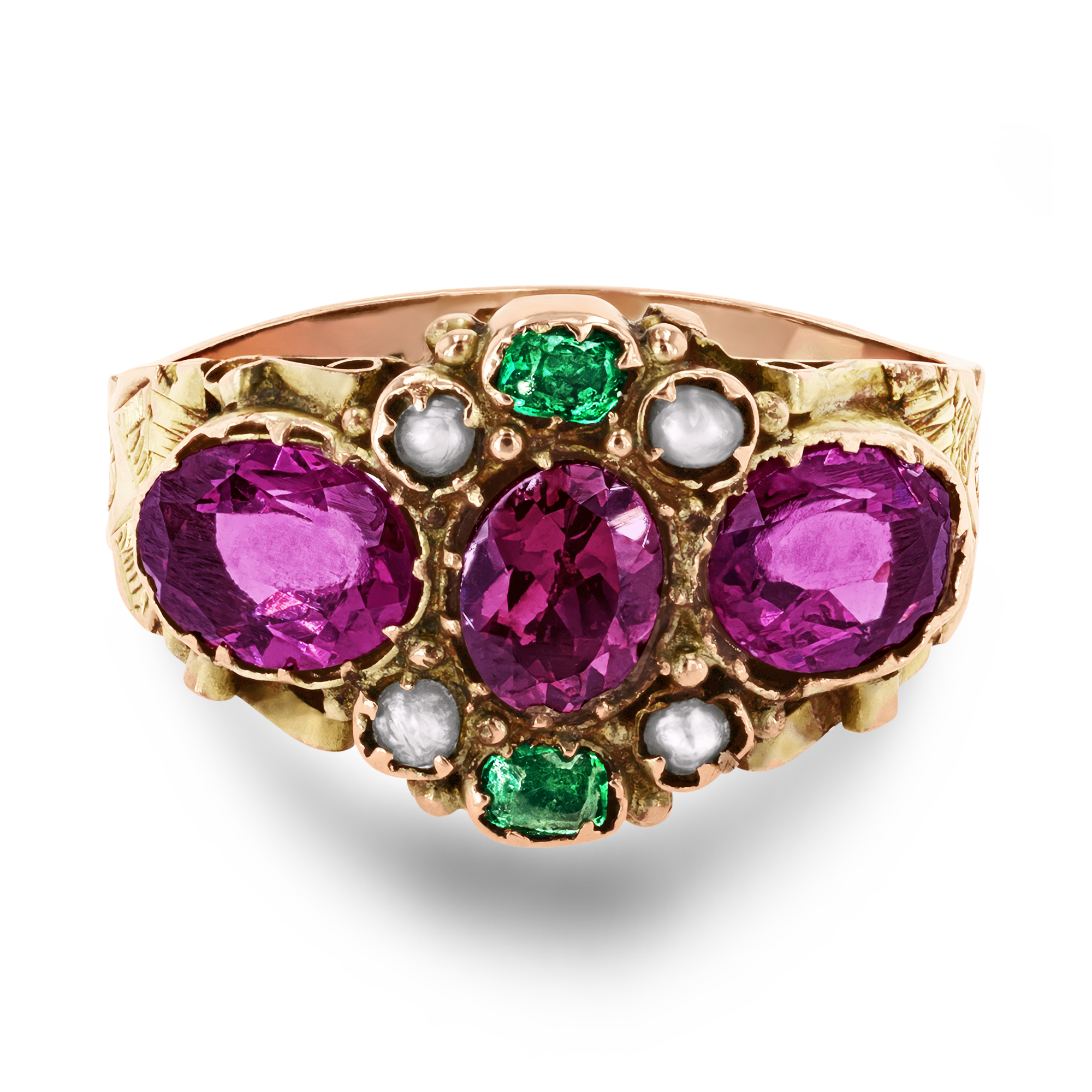 Georgian Garnet, Emerald & Pearl Ring Oval Cut, Claw Set_2