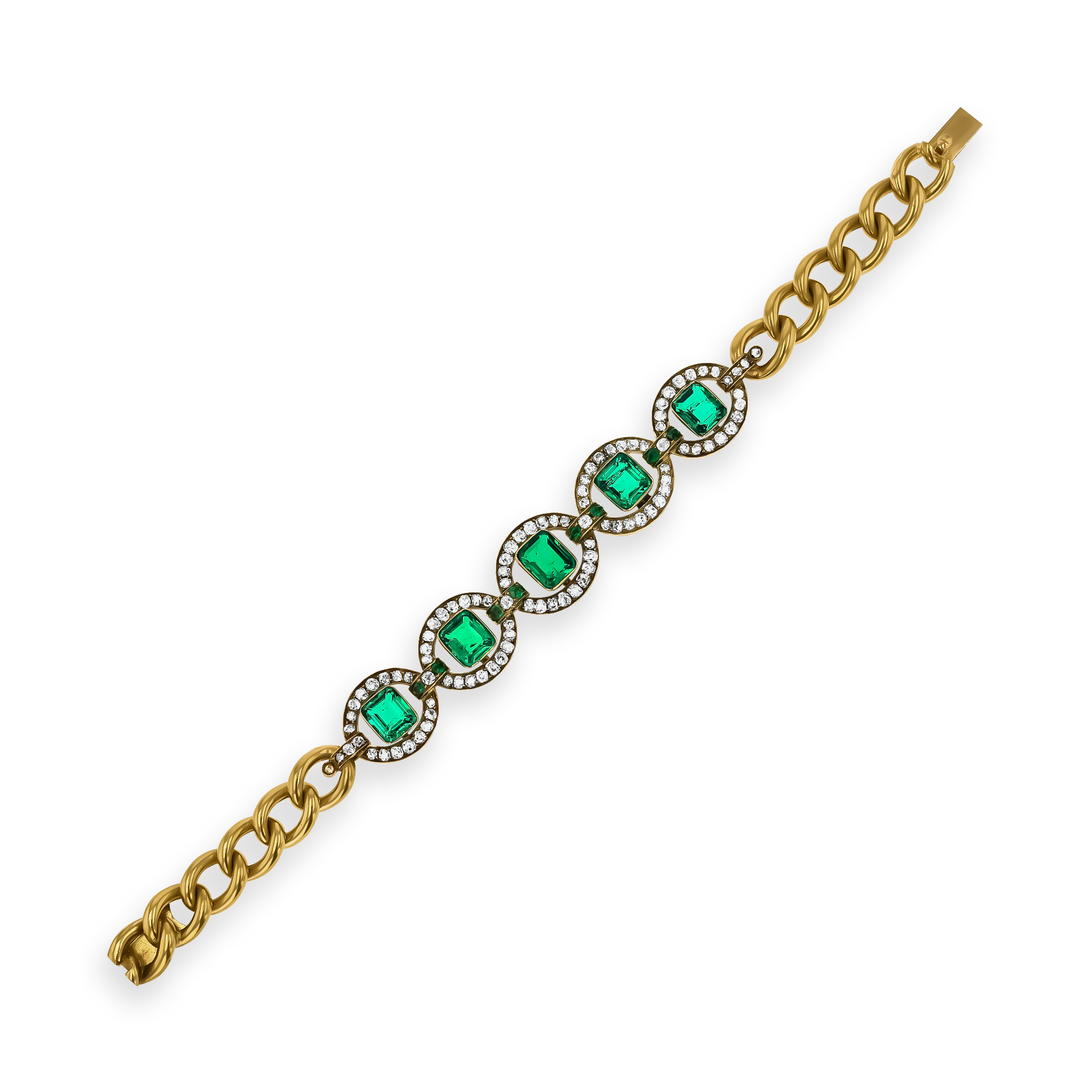 Victorian Emerald and Diamond Bracelet Octagon Cut, Rubover Set_1