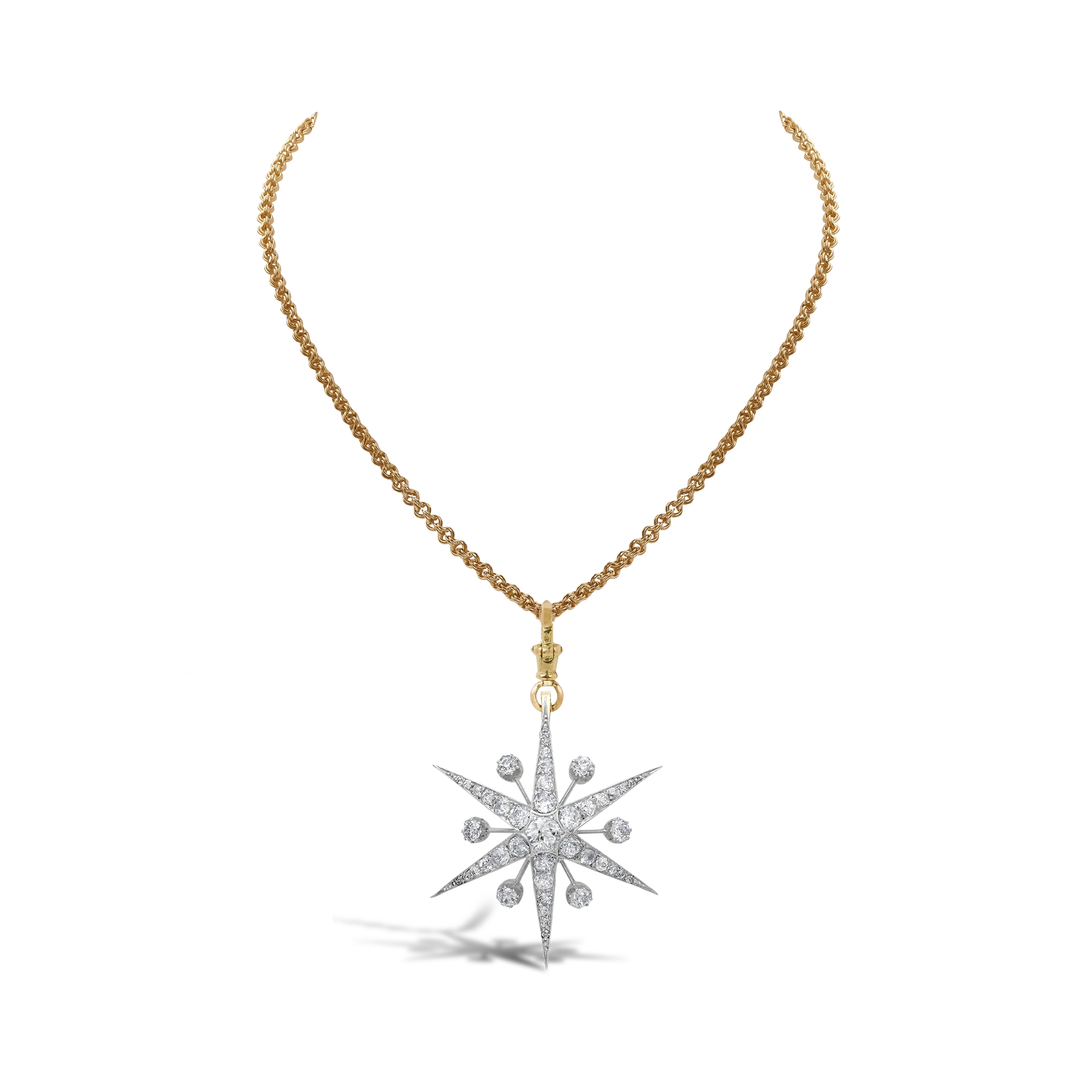 Victorian Old Cut 3.00ct Diamond Star Pendant Old Cut, Grain Set_2