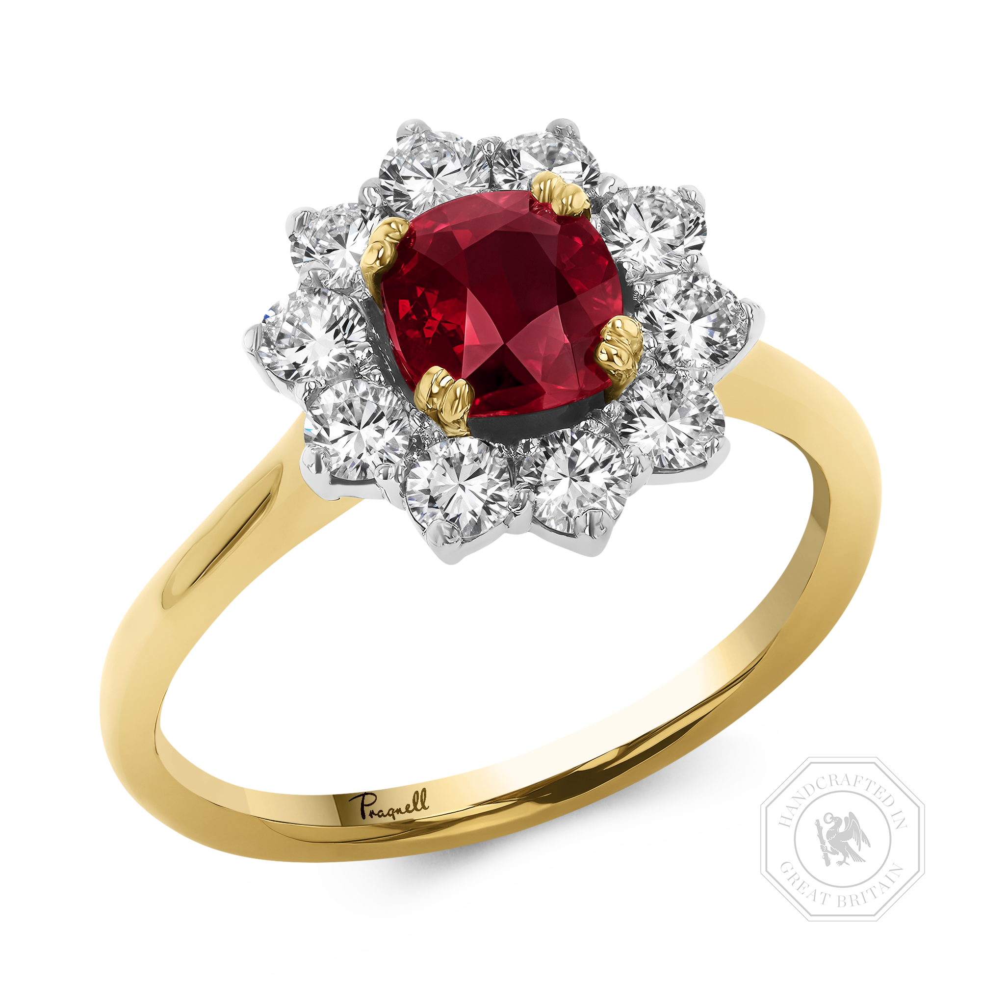Cushion Cut 1.15ct Mozambique Ruby and Diamond Cluster Ring Cushion modern cut, Claw set_1