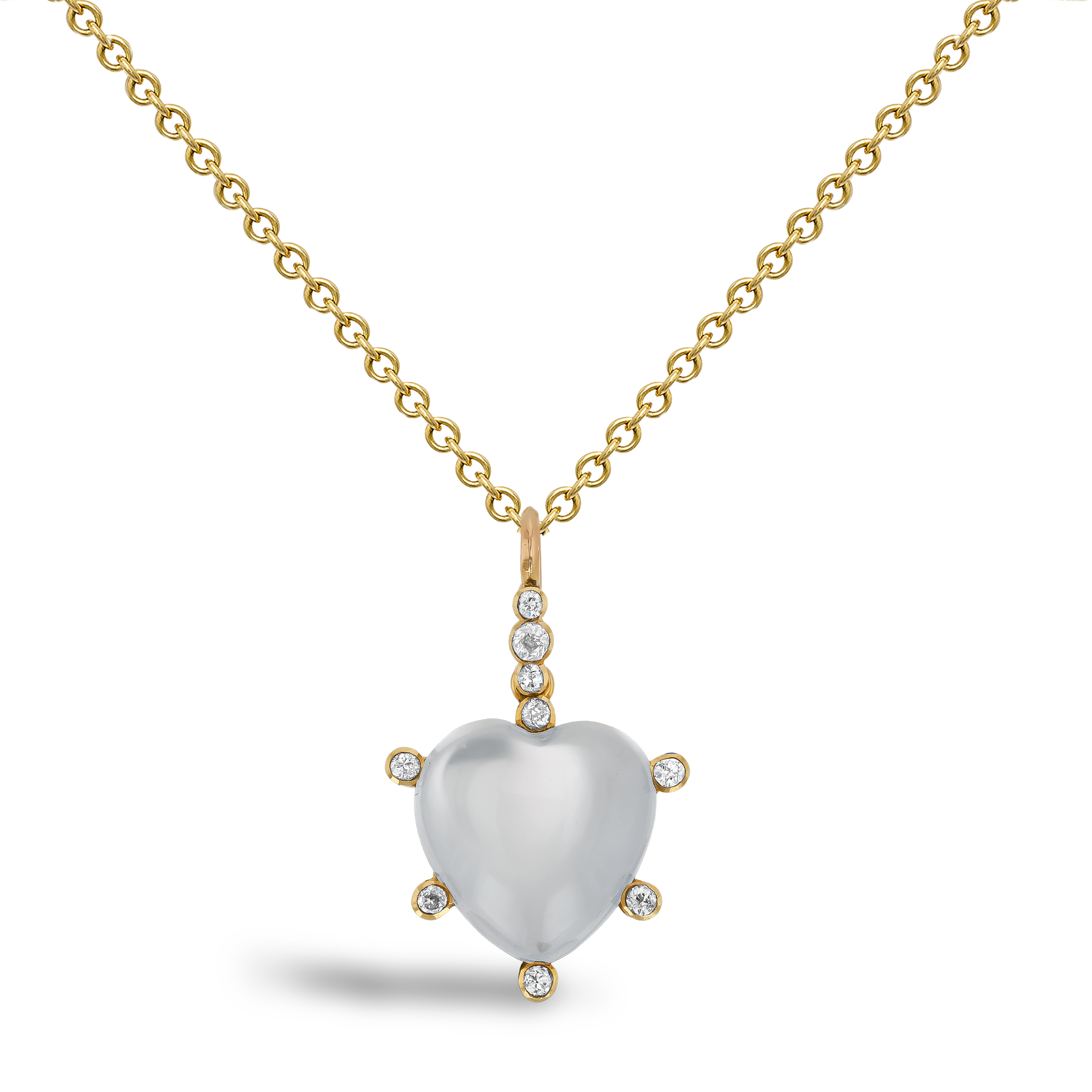 Heart Shaped Moonstone and Diamond Pendant Heart Shape, Rubover Set_2