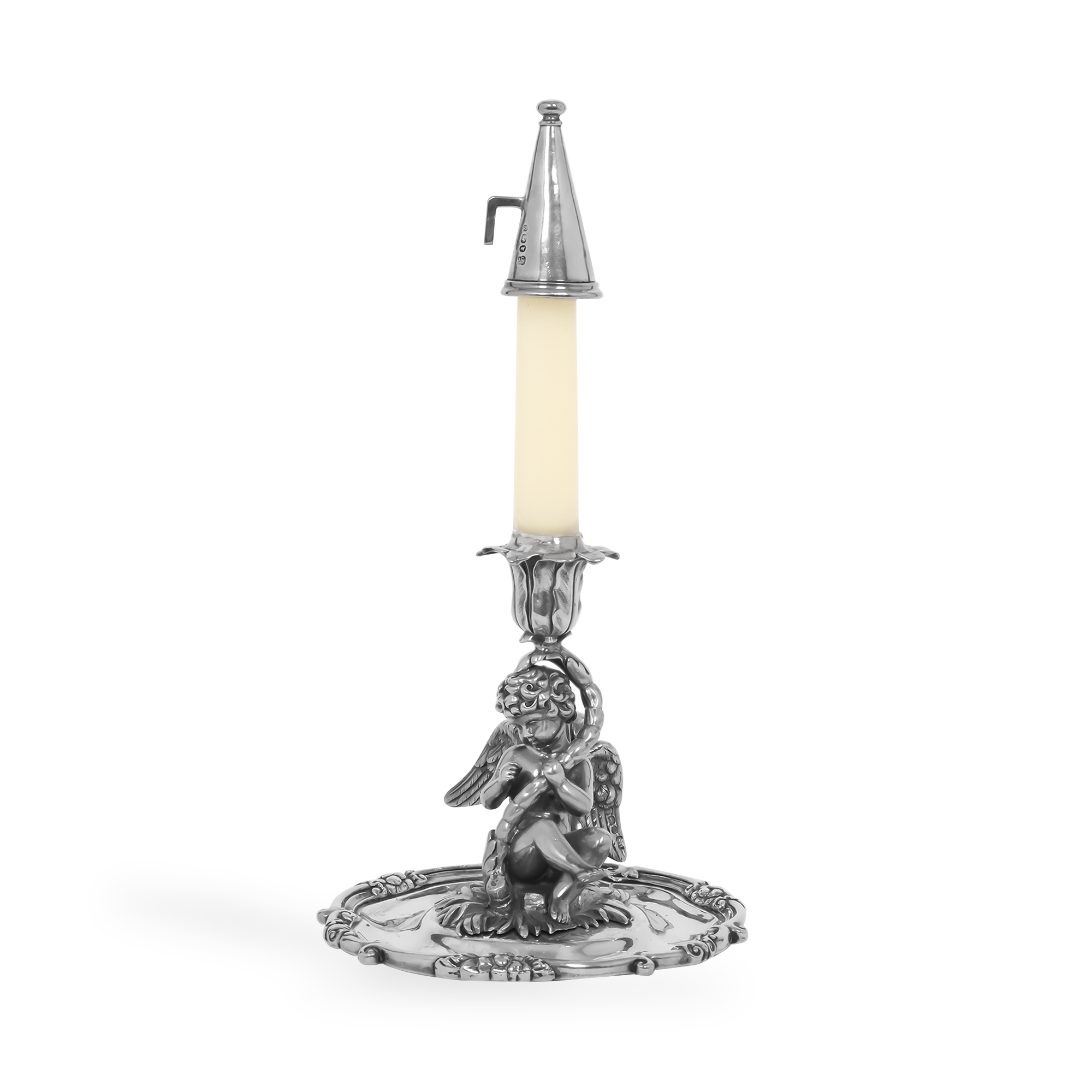 Silver William IV Cherub Design Chamber Stick Hallmarked London_1