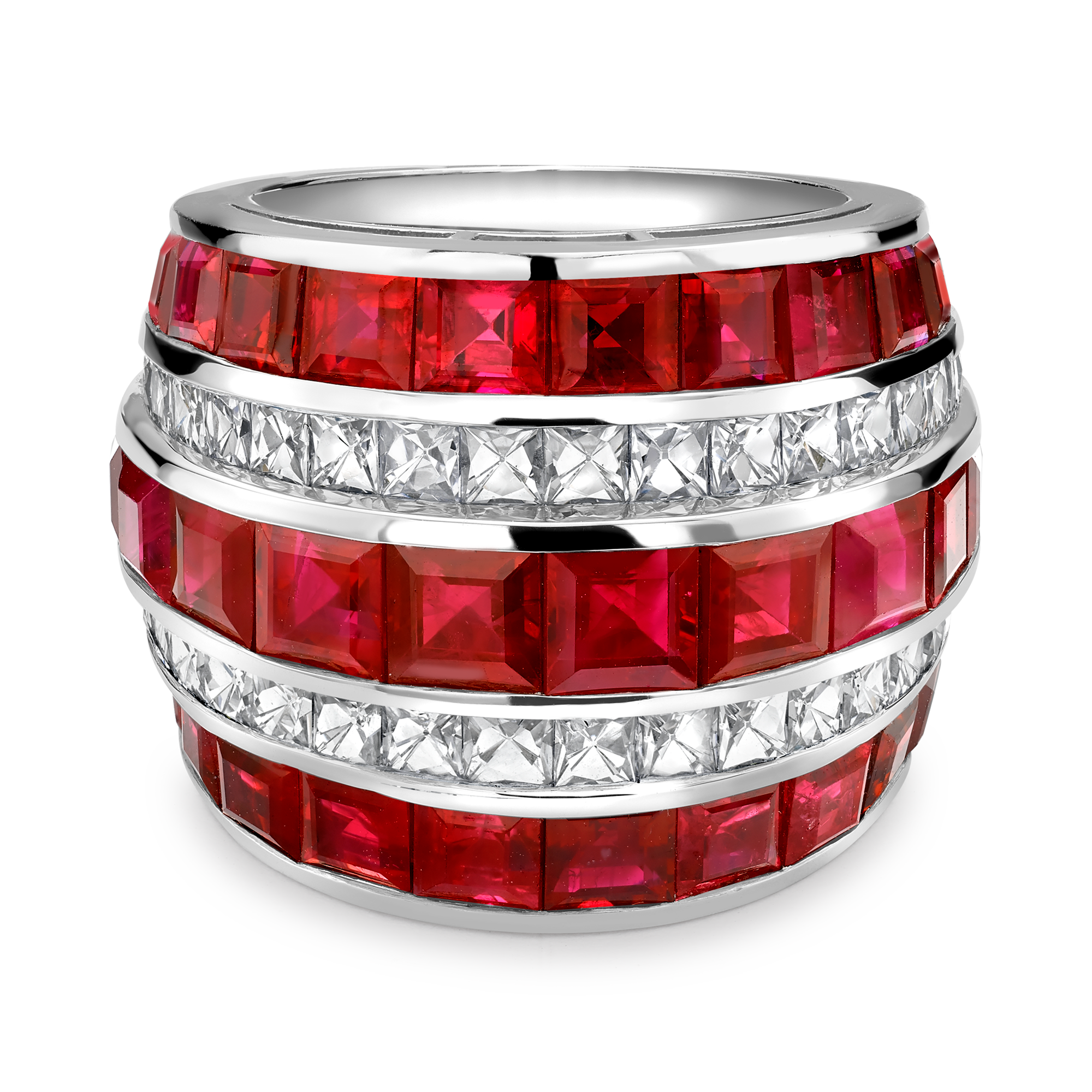 Manhattan Large Ruby & Diamond Ring Carre & French Cut, Channel Set_2