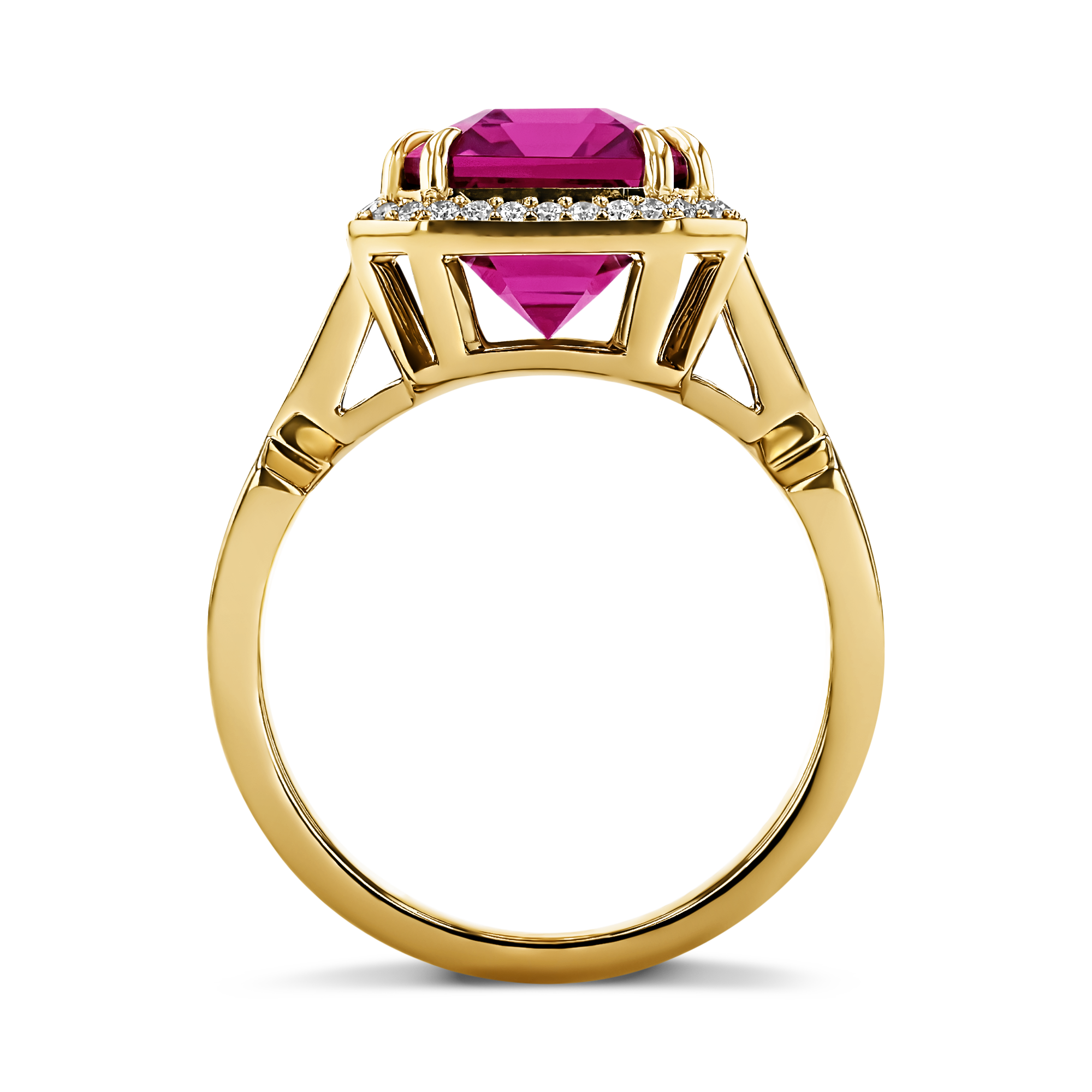 Pink Tourmaline and Diamond Ring Emerald Cut, Four Claw Set_3