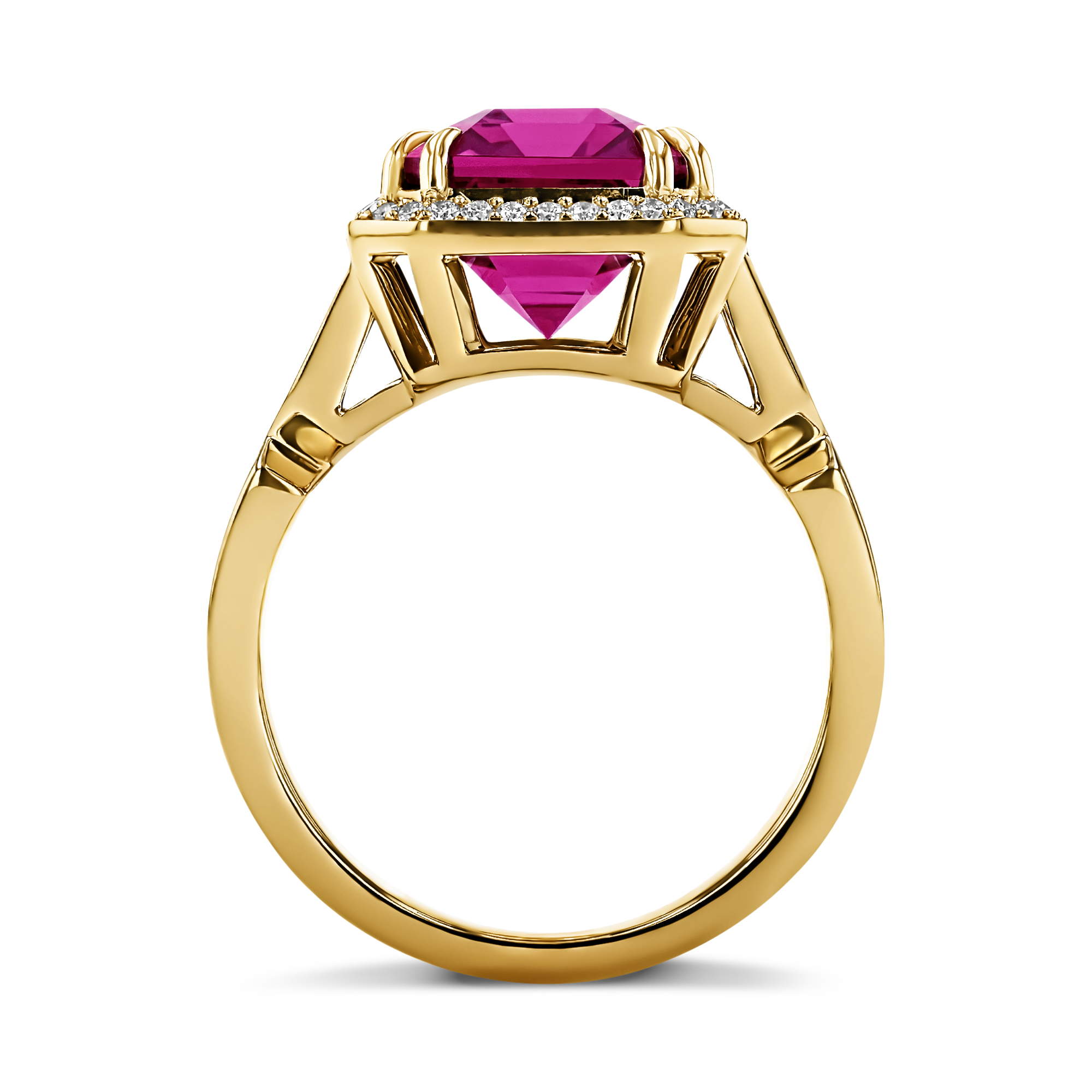 Pink Tourmaline and Diamond Ring Emerald Cut, Four Claw Set_3