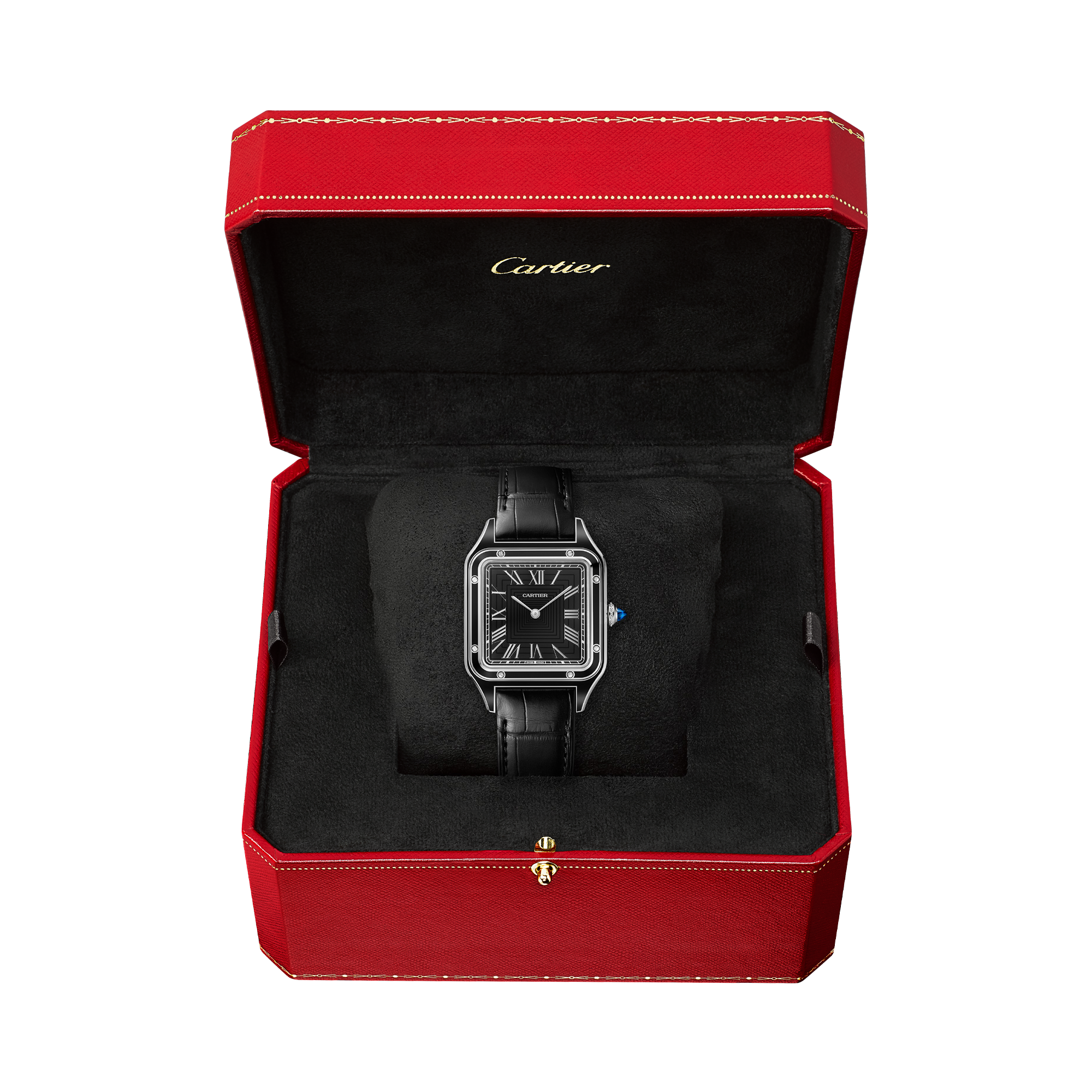 Cartier Santos-Dumont de Cartier Large, Black Dial, Roman Numerals_5