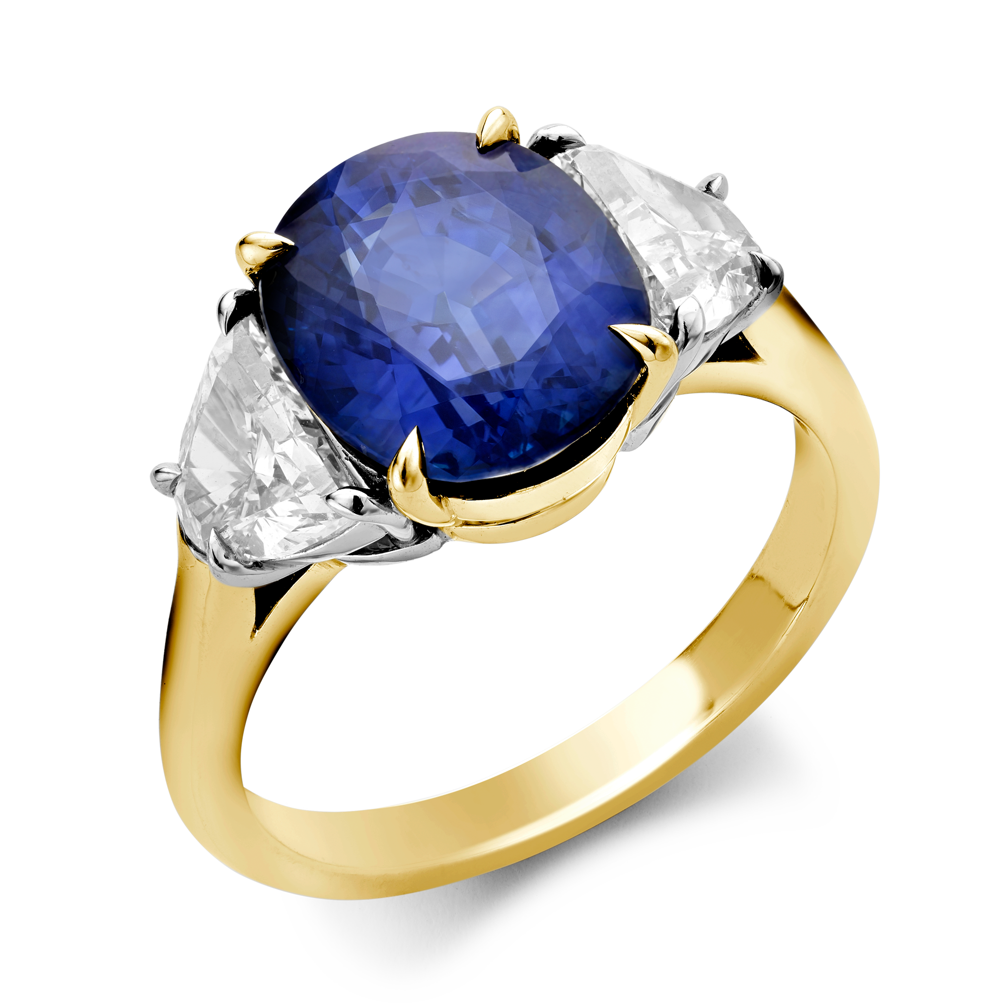 Blue Sapphire and Half Moon shaped Diamond Ring Oval Cut, Claw Set_1