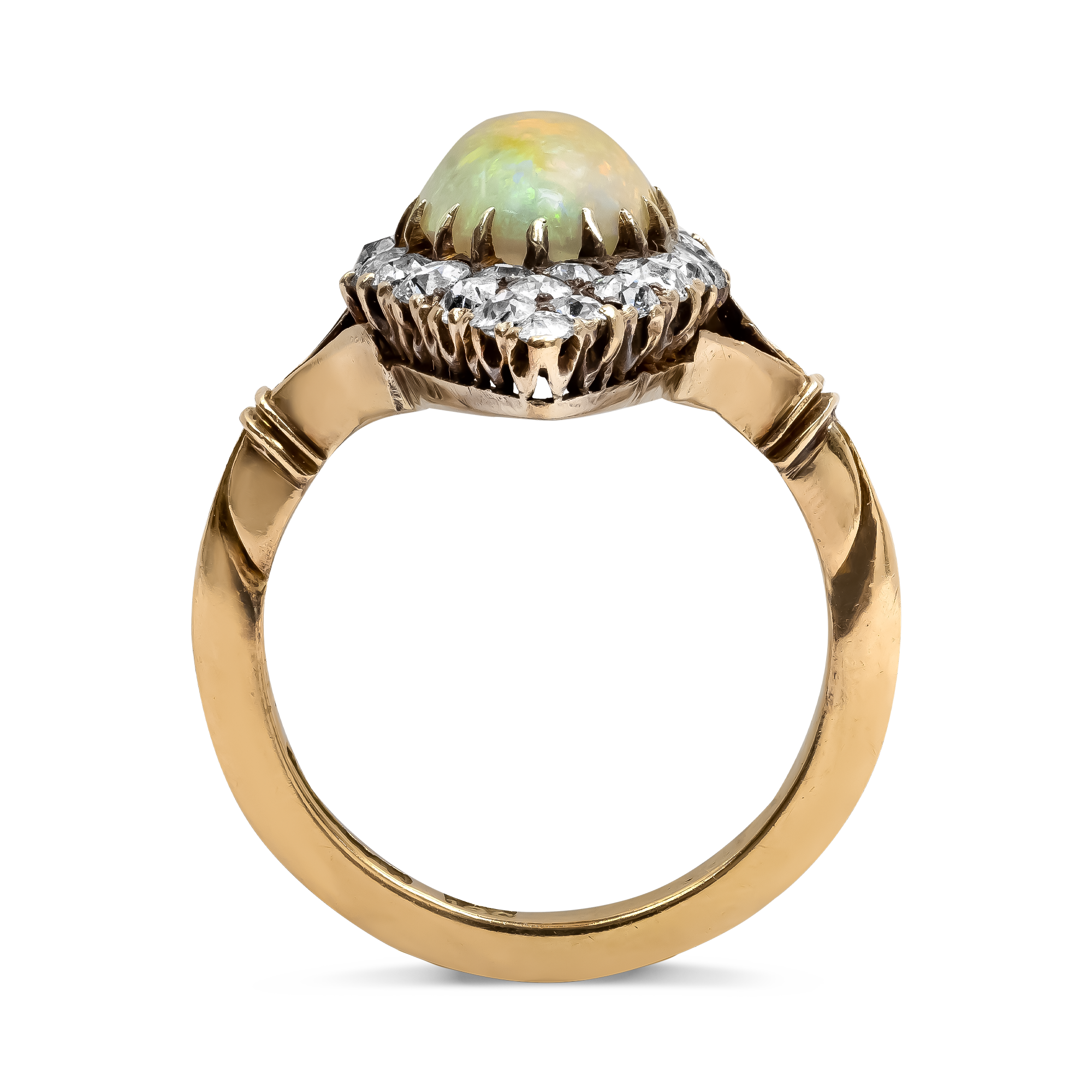 Edwardian Cabochon Cut Opal and Diamond Dress Ring Cabochon Cut, Claw Set_3