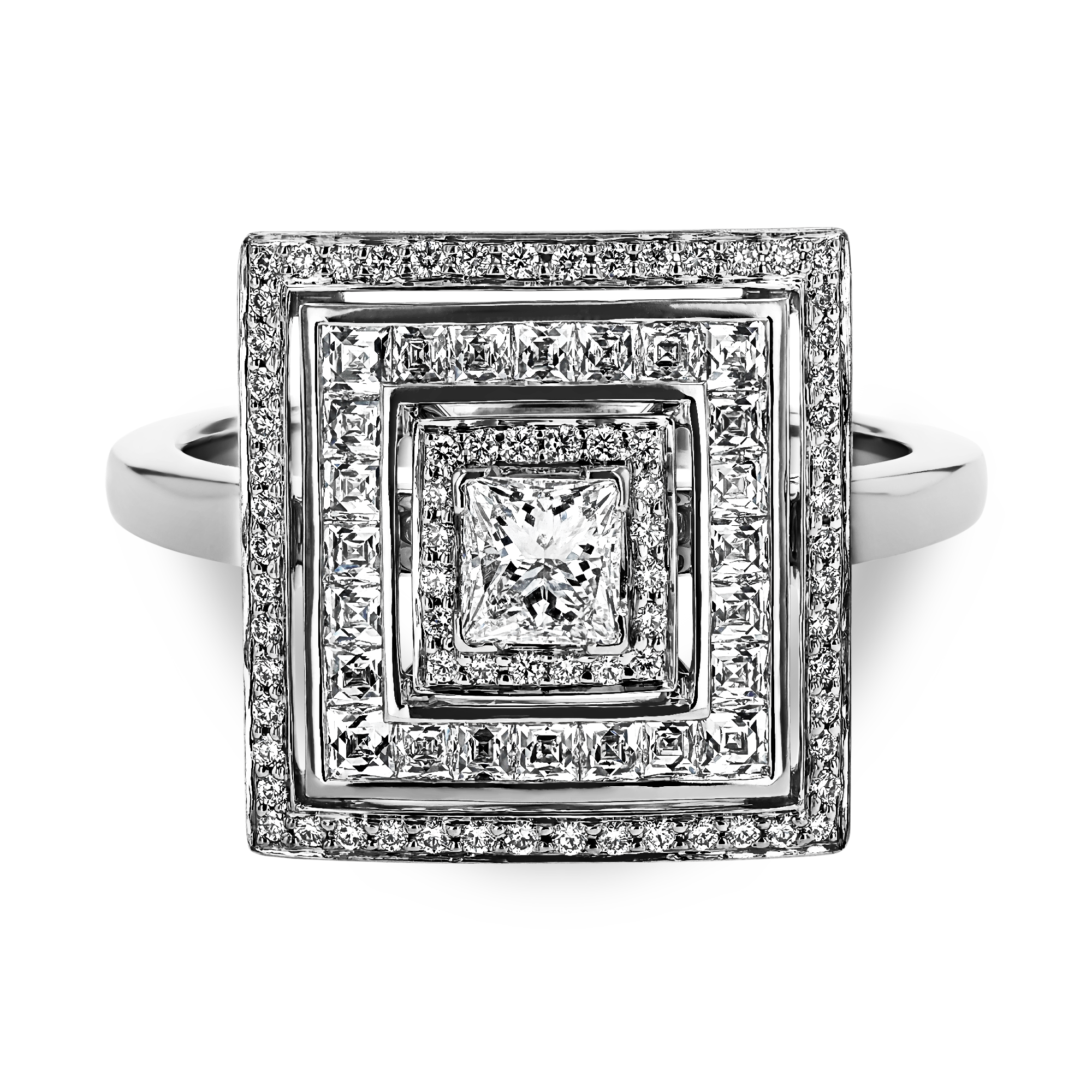 Princess cut Diamond Ripple Ring Princess Cut, Four Claw Set_2