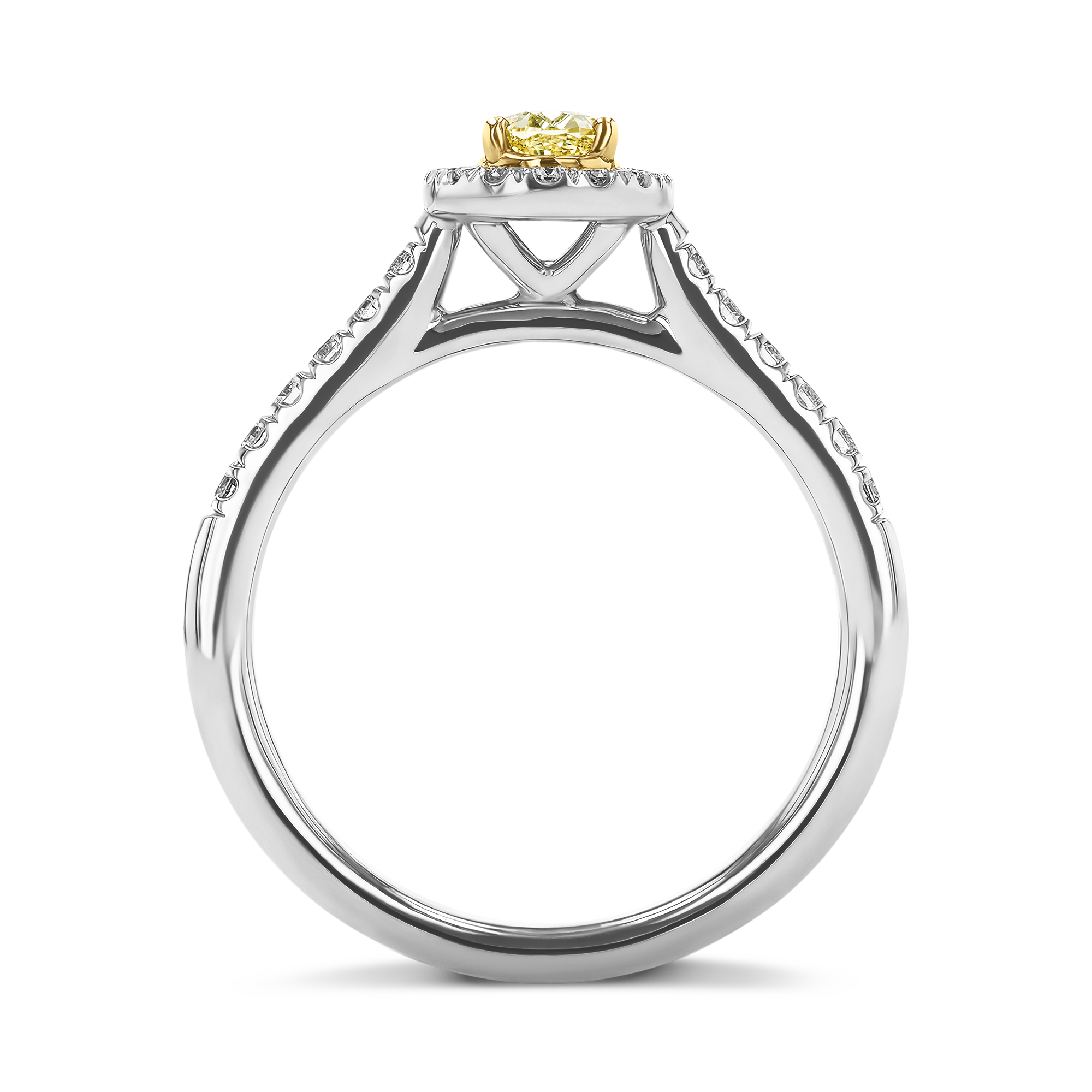 Fancy Yellow Diamond Cluster Ring with Diamond Surround and Shoulders Oval Cut, Four Claw Set_3