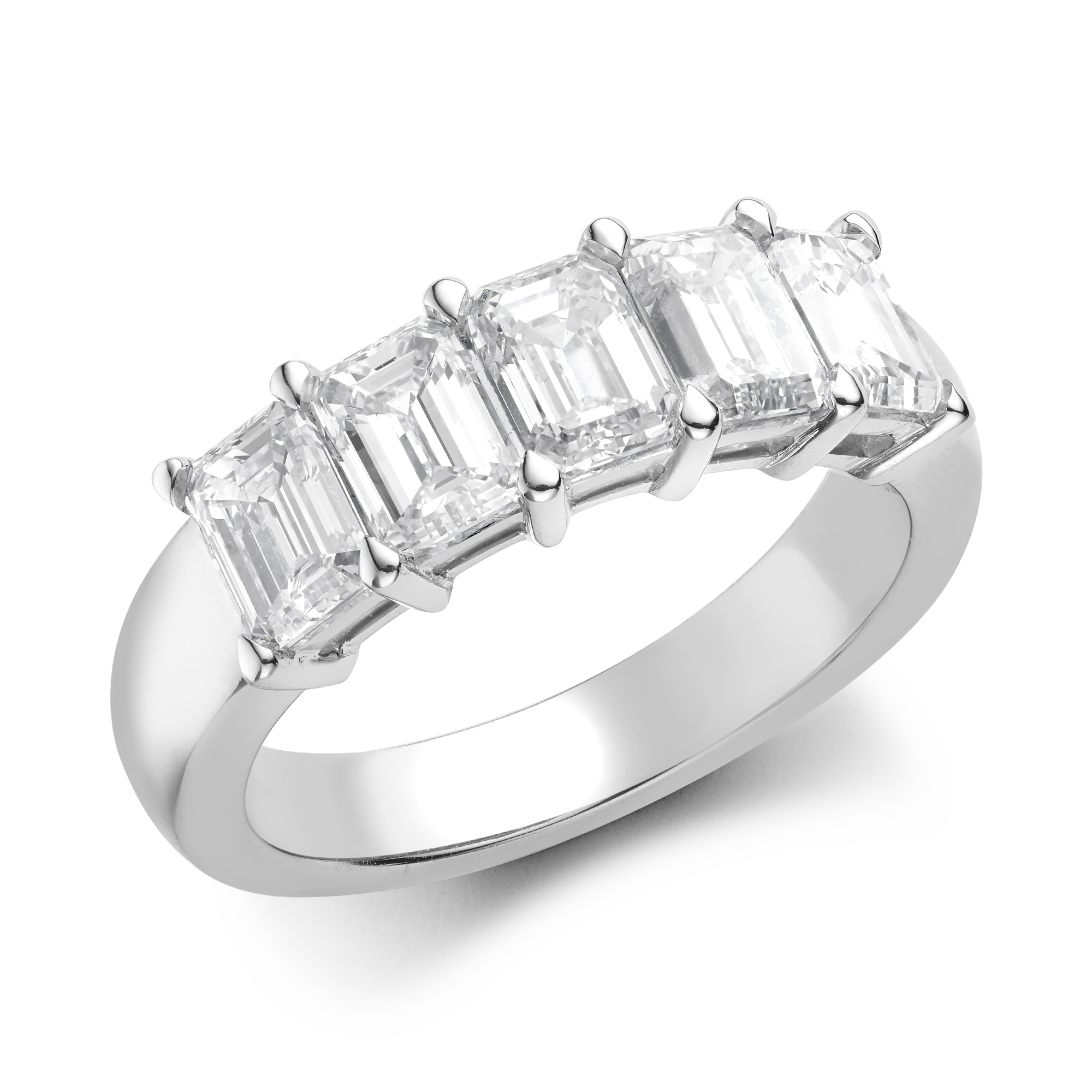 Five Stone Diamond Ring 2.5ct in Platinum Emerald Cut, Claw Set