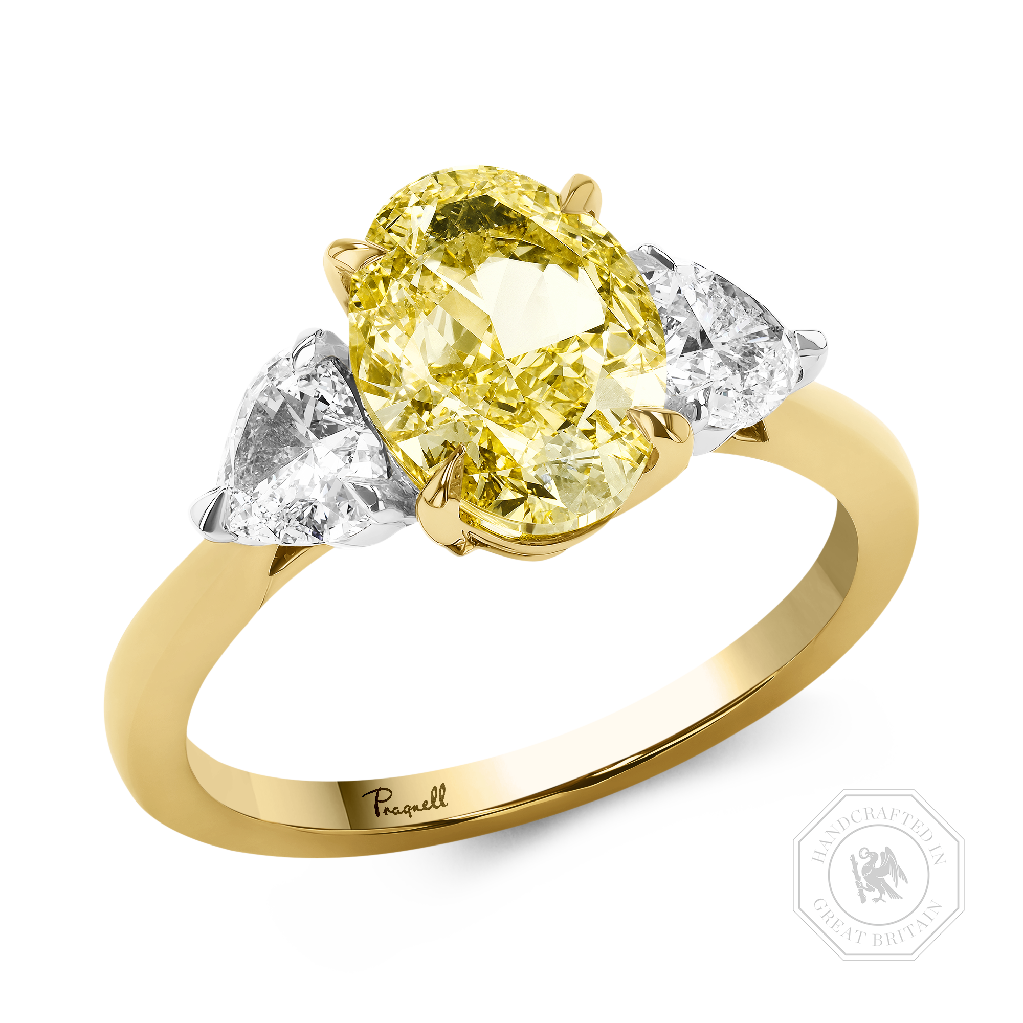 Venus Setting 3.01ct Fancy Yellow Diamond Ring Oval Cut & Heart Shape, Claw Set_1