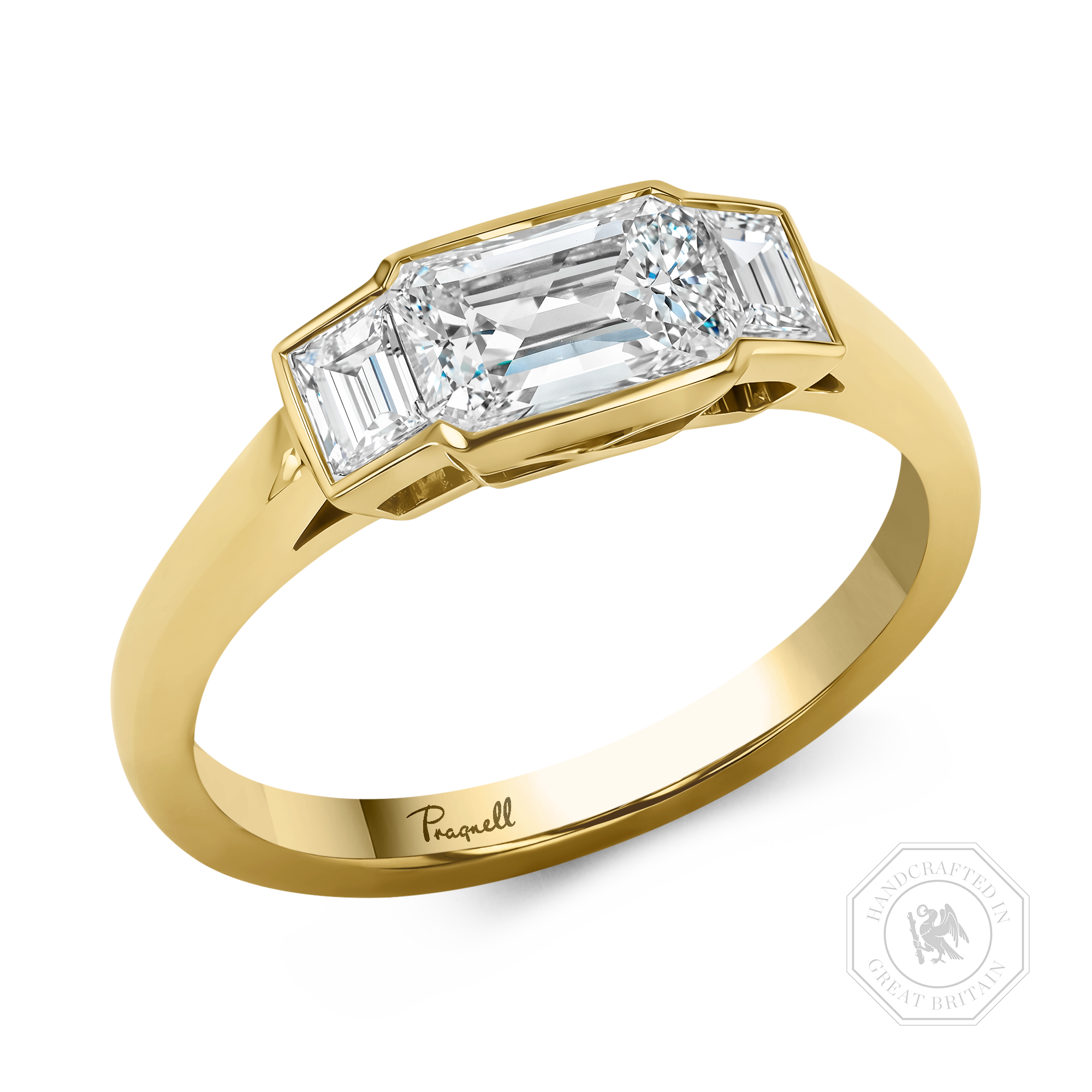 Kingdom 1.18ct Diamond Three Stone Ring Emerald Cut, Rubover Set_1