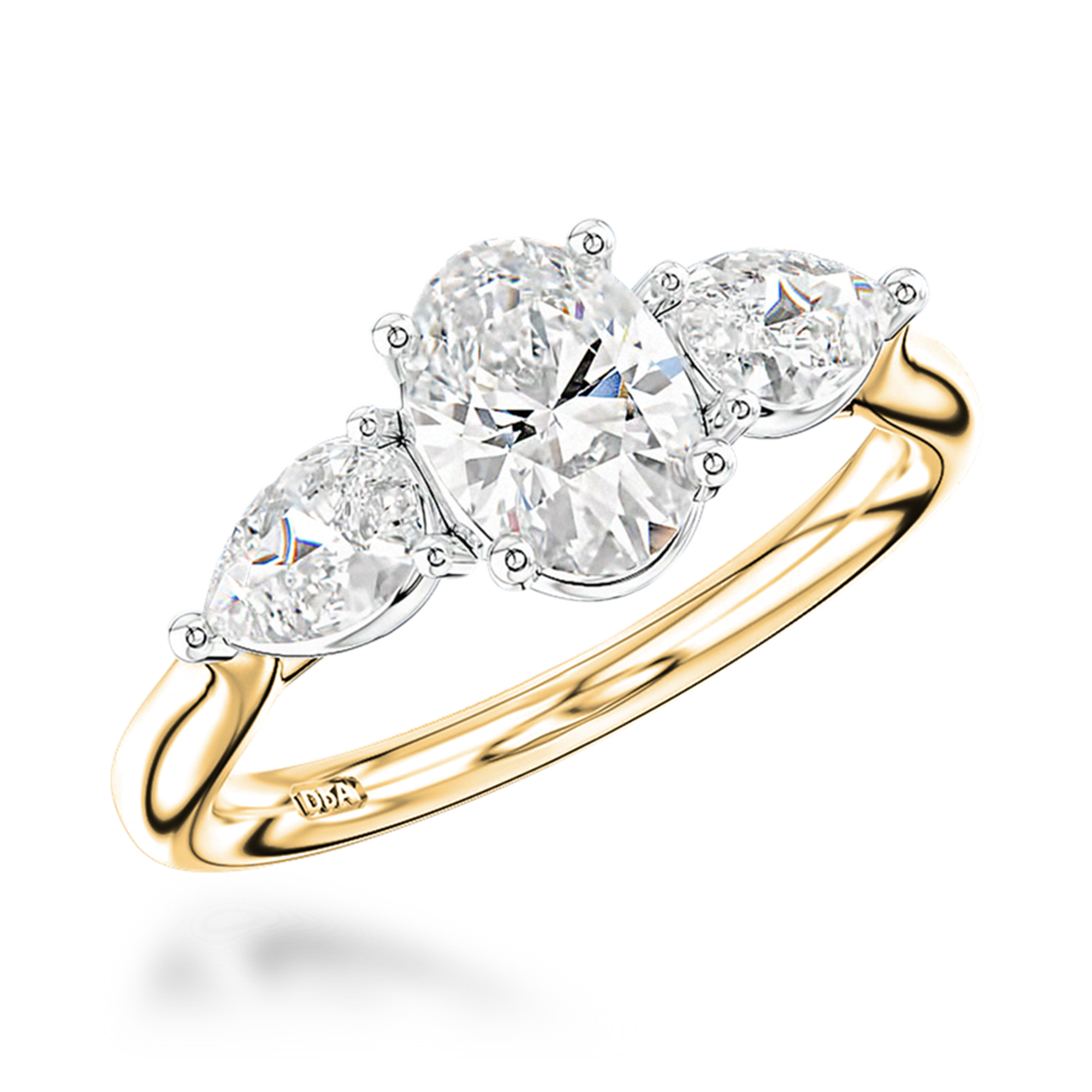Classic 0.50ct Oval and Pearshape Diamond Three Stone Ring Oval Cut, Claw Set_1