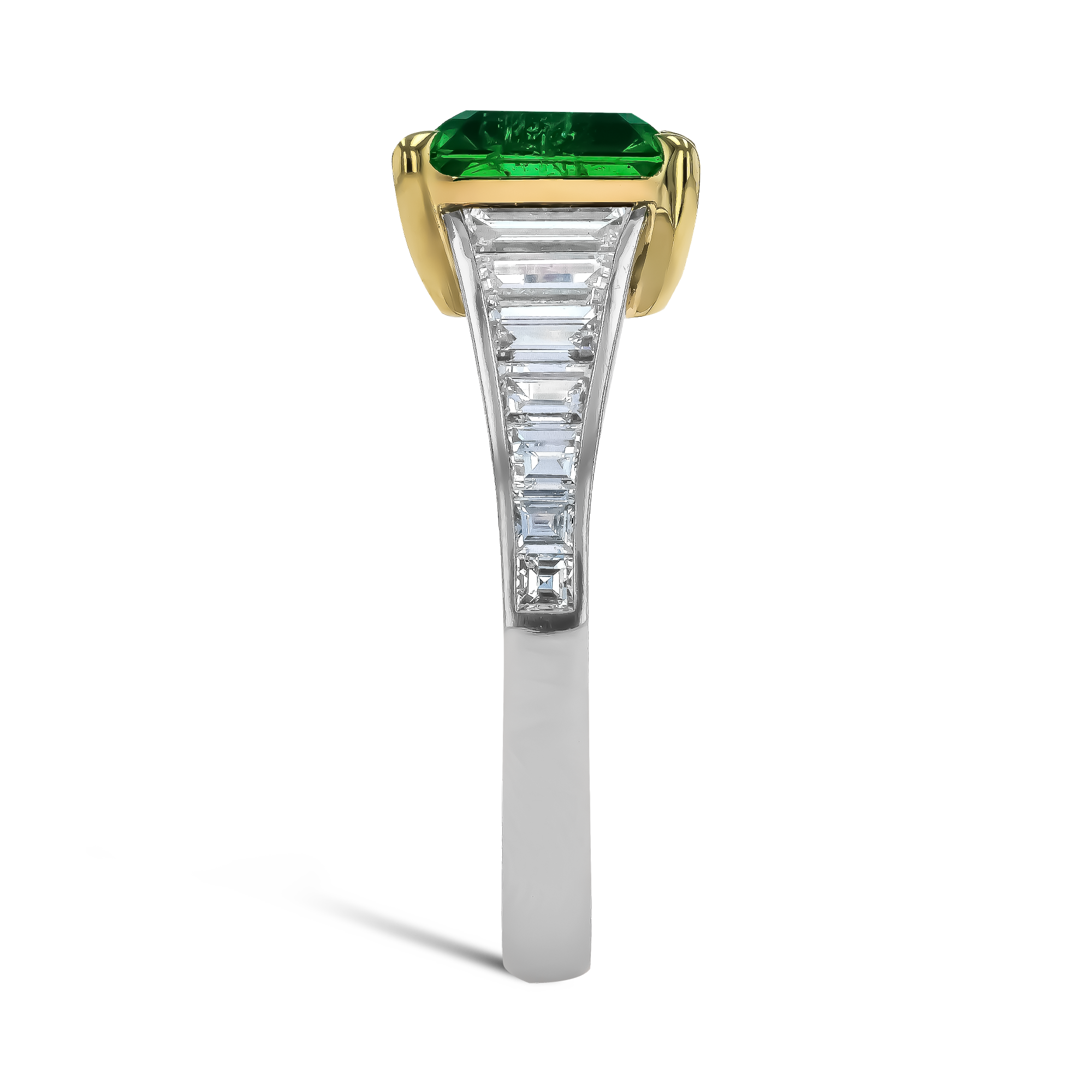 Octagonal Cut 1.40ct Colombian Emerald and Diamond Ring Octagonal & Trapeze Cut, Claw Set_4