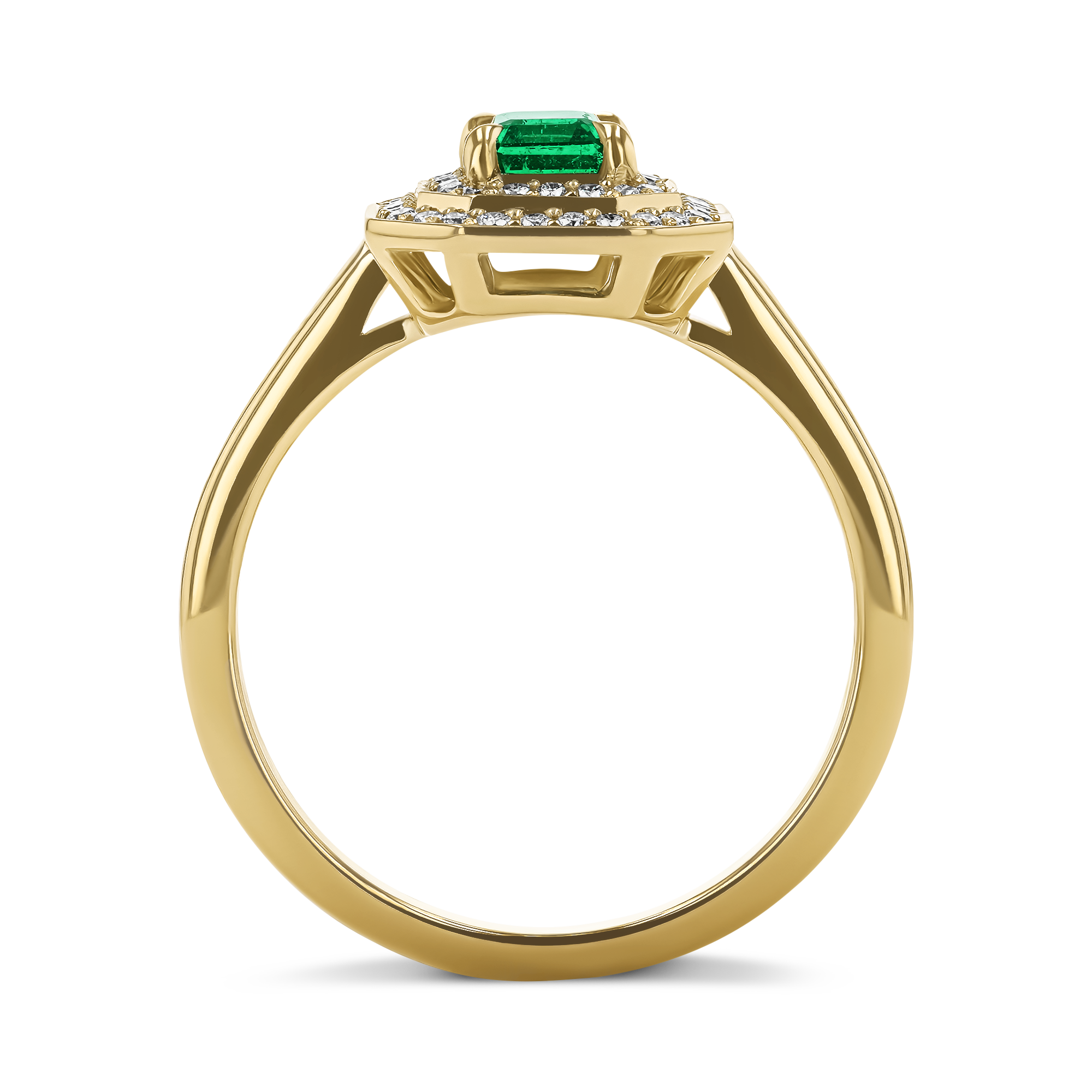 Octagonal Cut 0.62ct Emerald and Diamond Cluster Ring Octagonal Cut, Claw Set_3