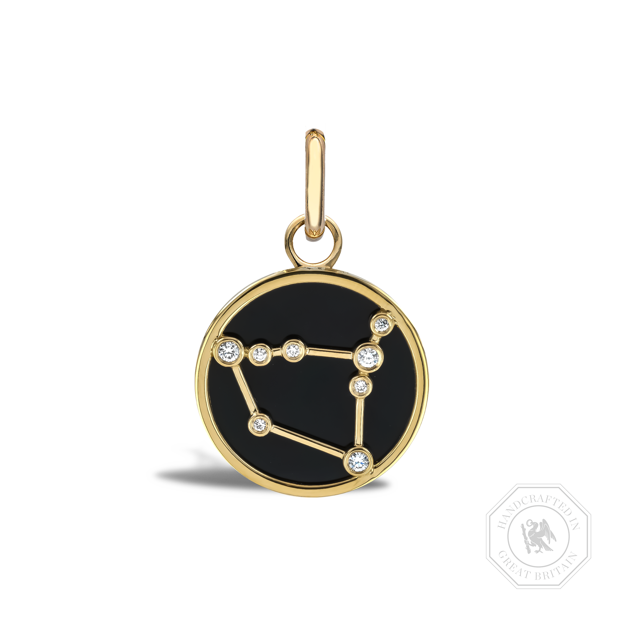 Constellation Diamond and Black Onyx Capricorn Pendant Charm Brilliant Cut, Rubover Set_1