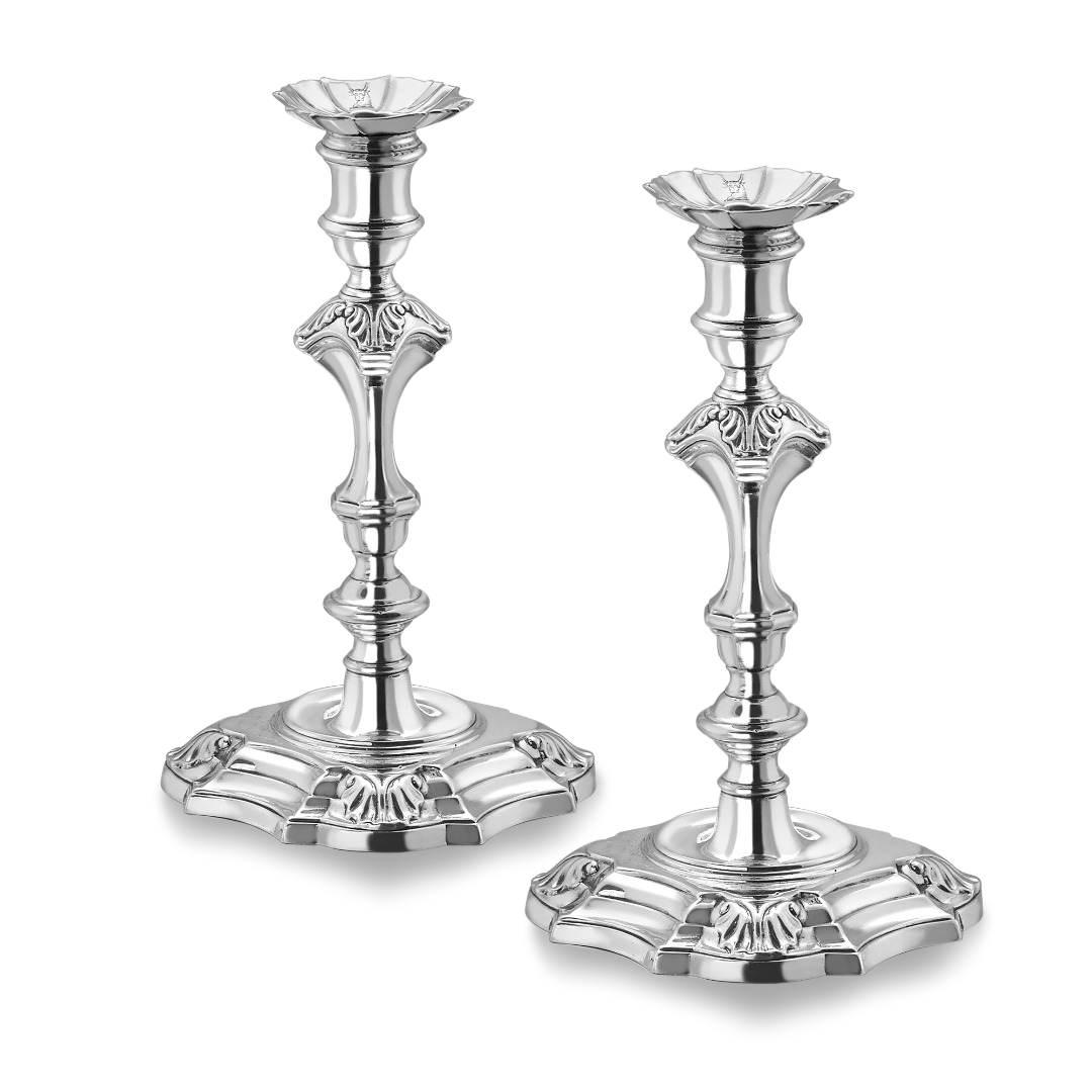 Silver George II Pair of Candlesticks Hallmarked London_1