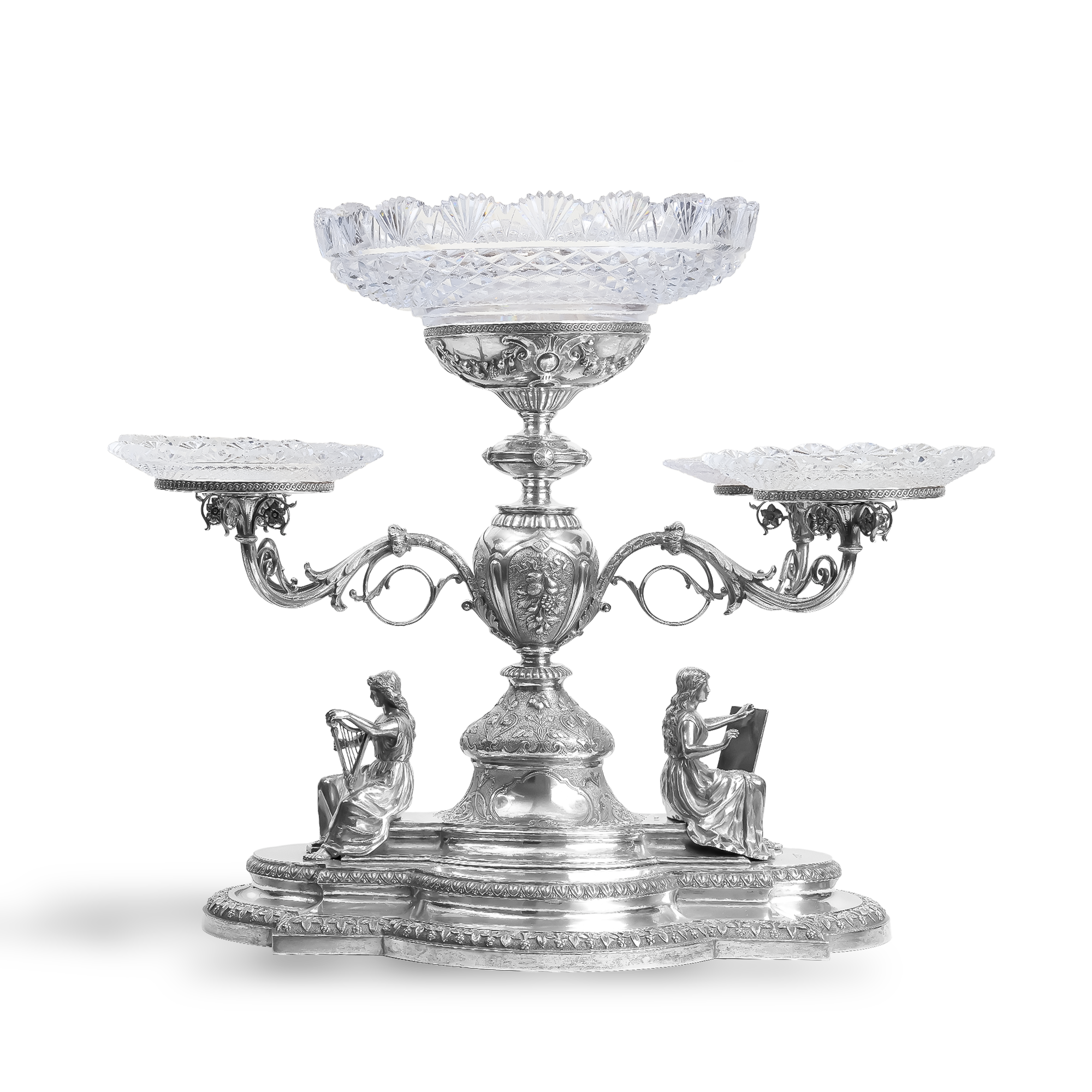 Silver Table Centrepiece with Cut Glass Dishes _1