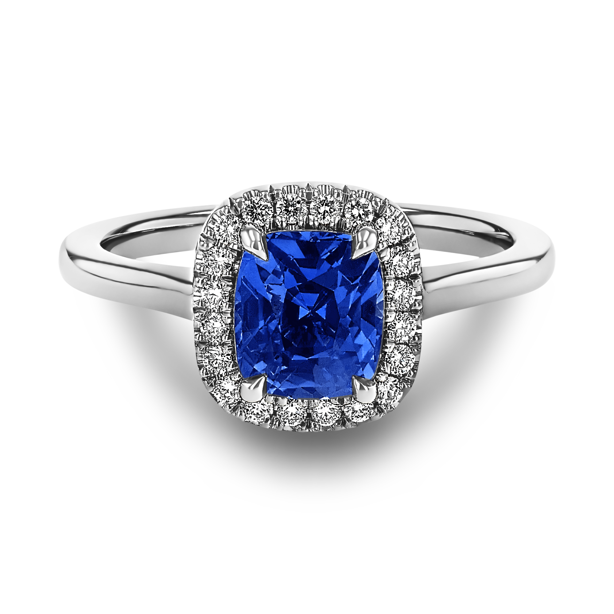 Celestial 1.61ct Sapphire and Diamond Cluster Ring Cushion Cut, Claw Set_2