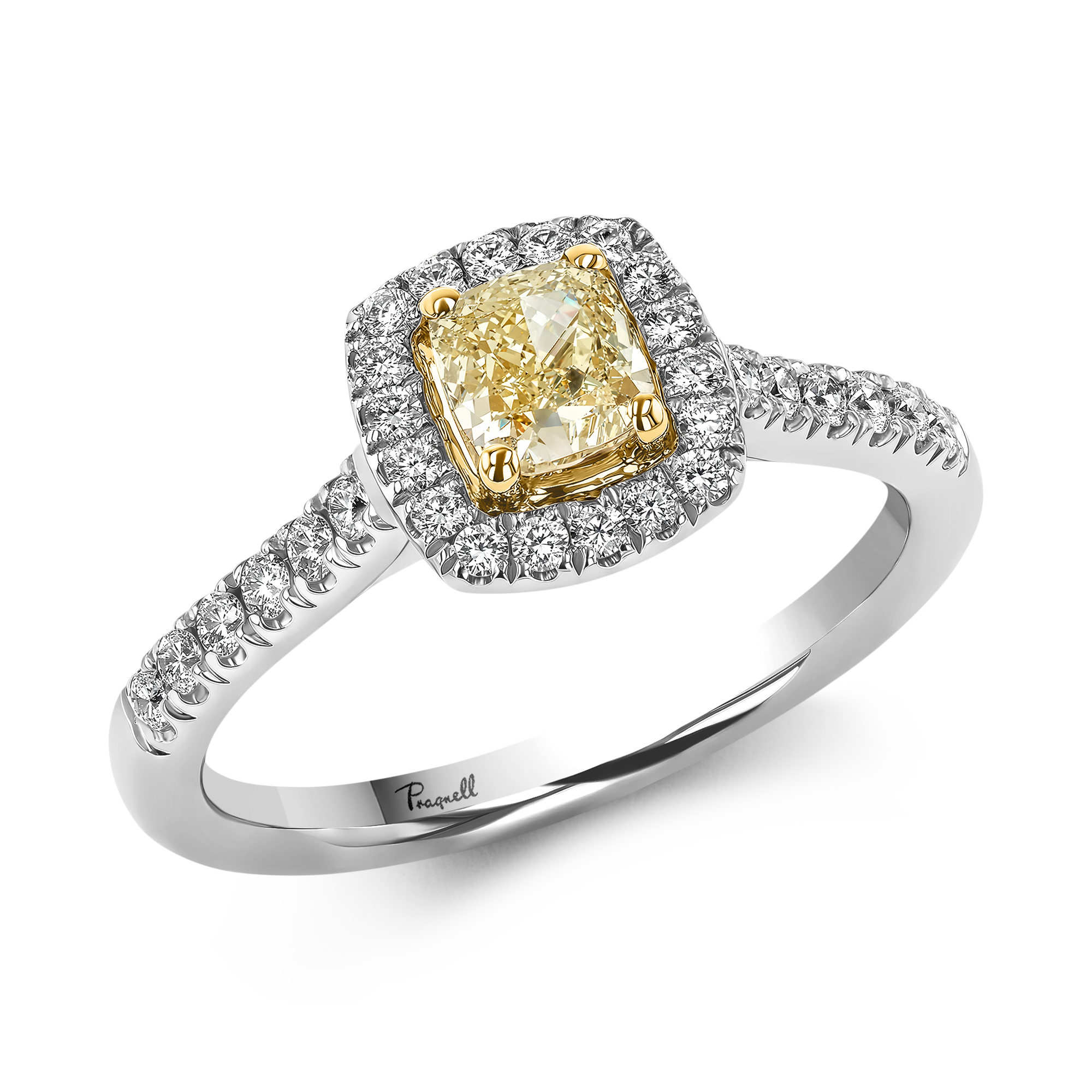 Celestial 0.46ct Cushion Cut Fancy Yellow Diamond Cluster Ring Cushion modern cut, Claw set_1