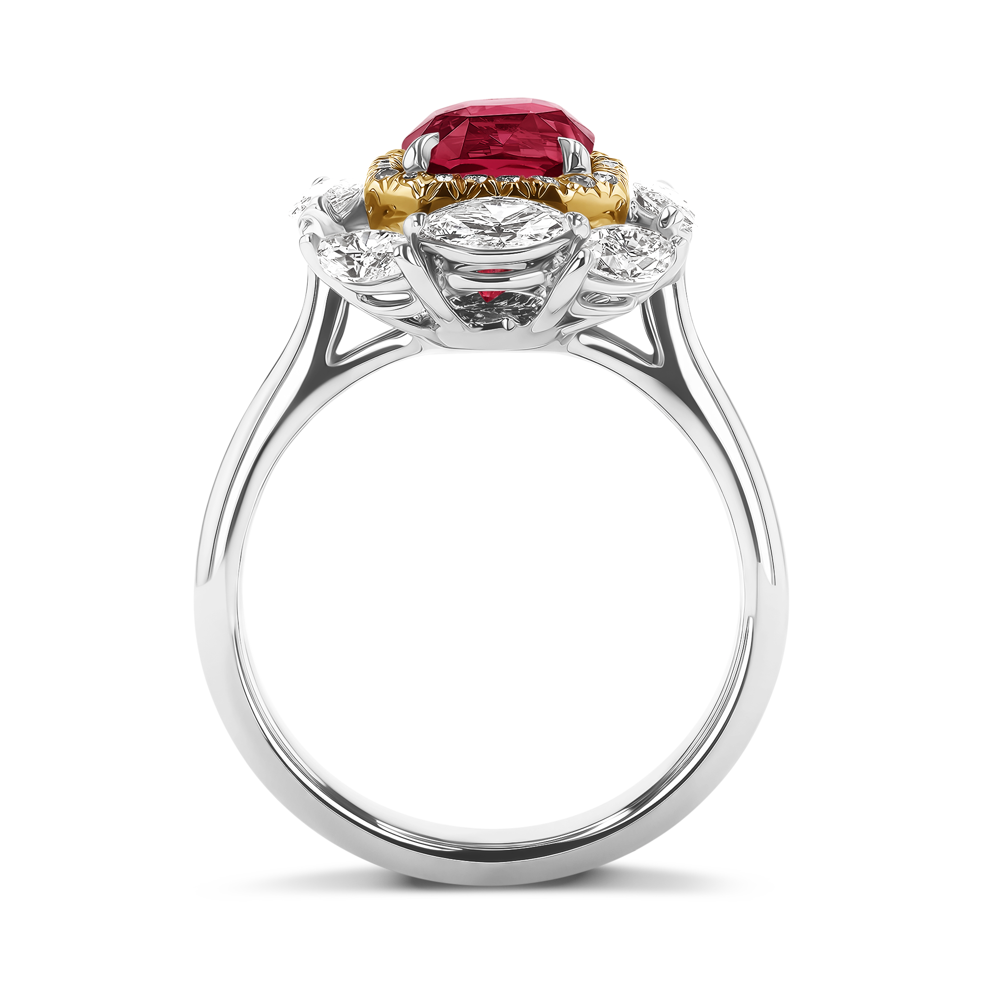 Mozambique Ruby and Diamond Cluster Ring Cushion modern cut, Claw set_3