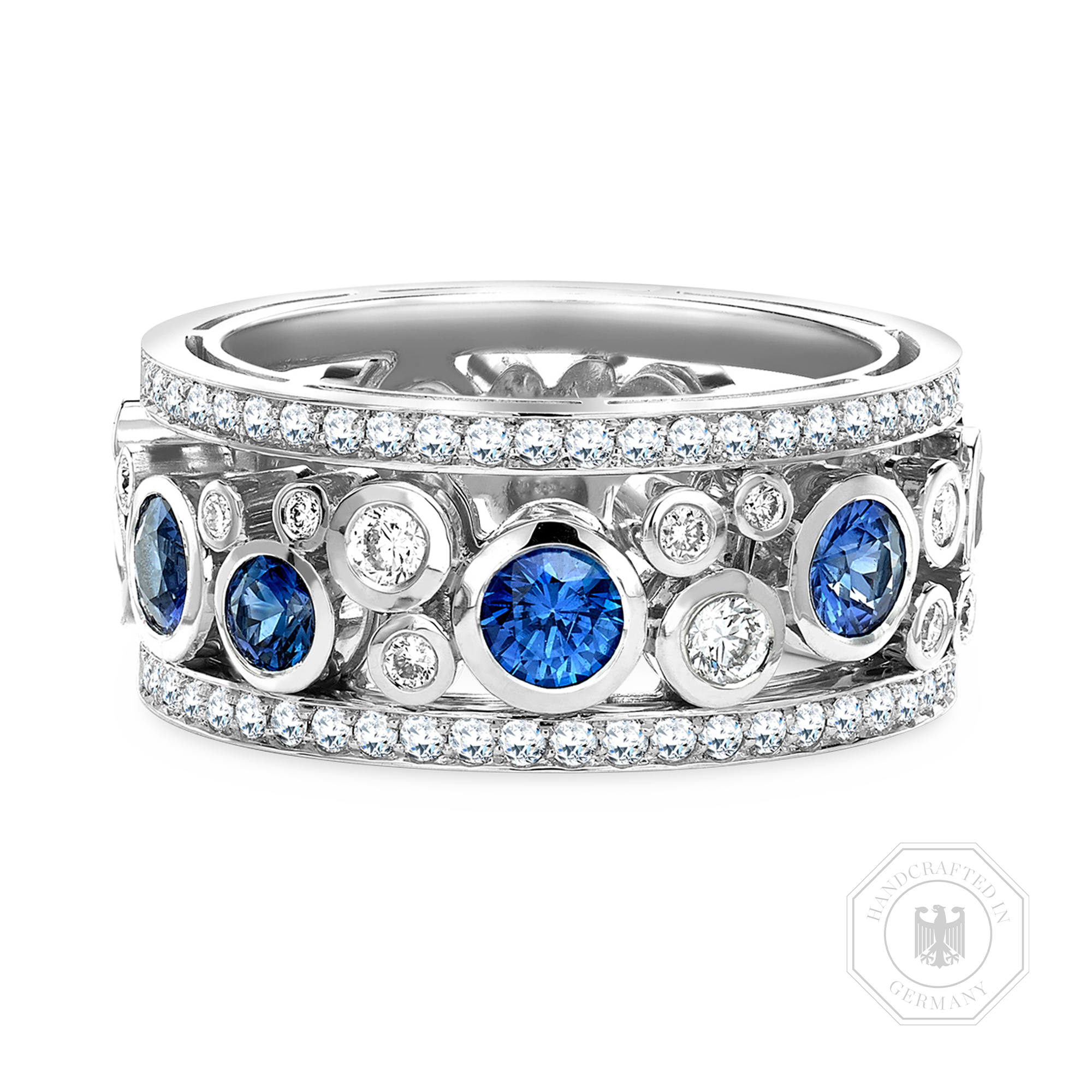 Bubbles Blue Sapphire and Diamond Dress Ring Brilliant Cut, Rubover Set_1