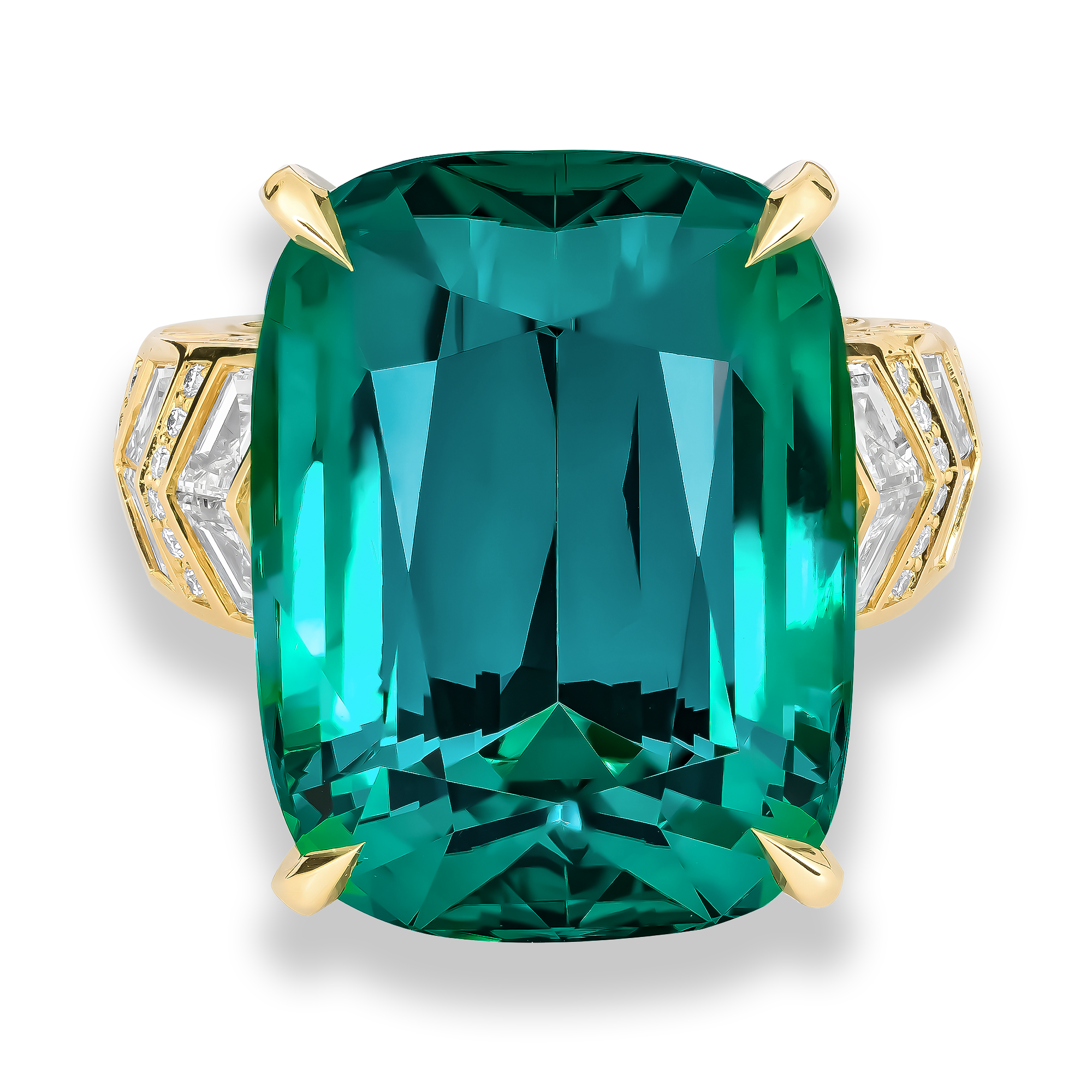 Masterpiece Dune 26.91ct Lagoon Tourmaline and Diamond Ring Antique Cushion Cut, Claw Set_2